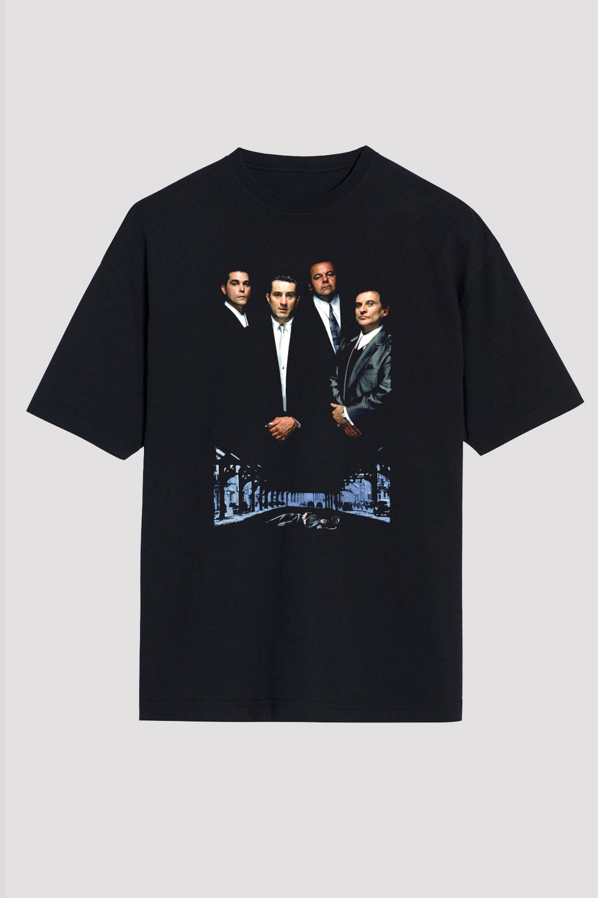 Unisex Sıkı Dostlar (Goodfellas) Baskılı Siyah Oversize Tshirt