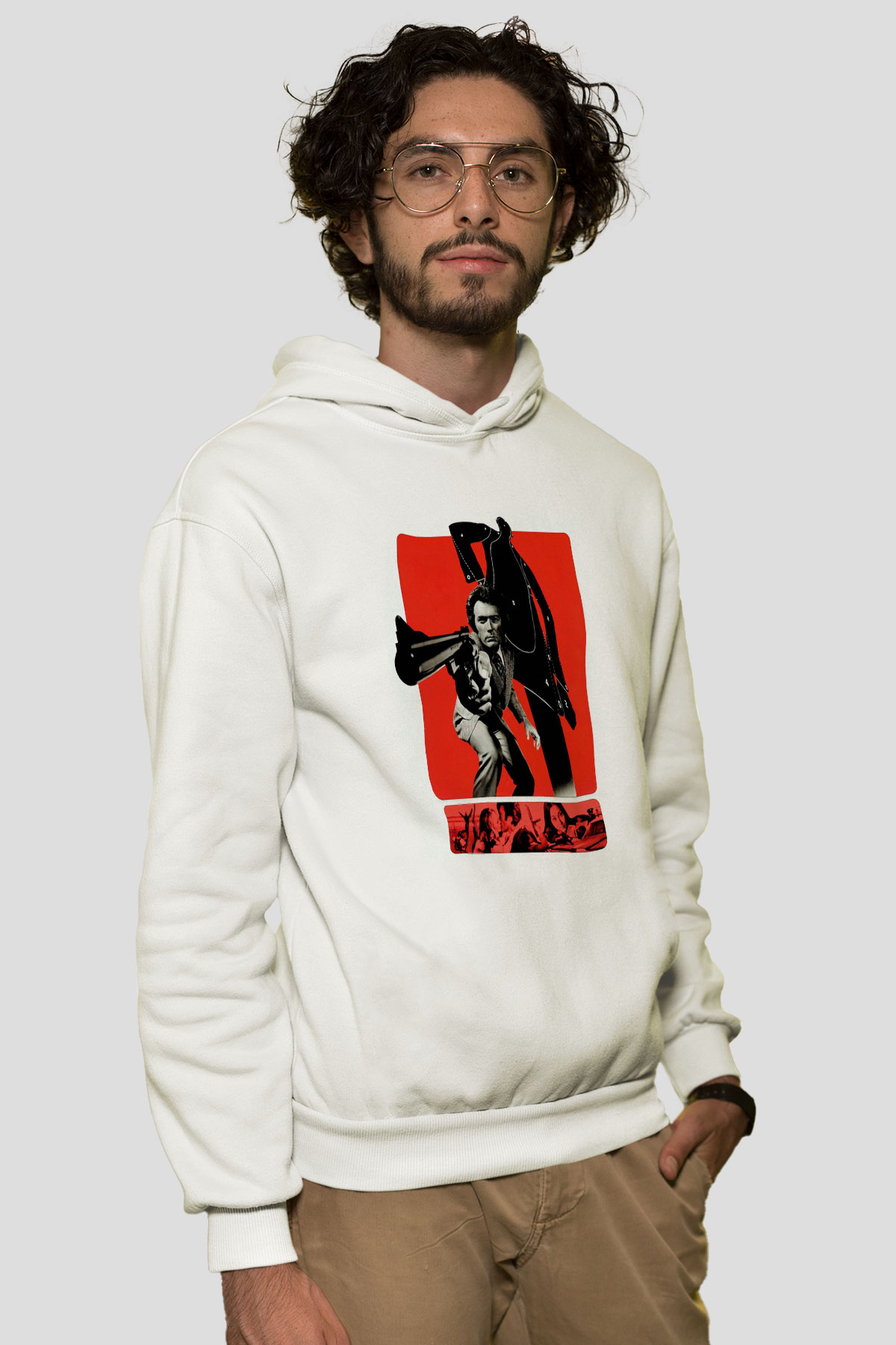 Unisex Silahın Gücü (Magnum Force) Baskılı Beyaz Kapüşonlu Sweatshirt