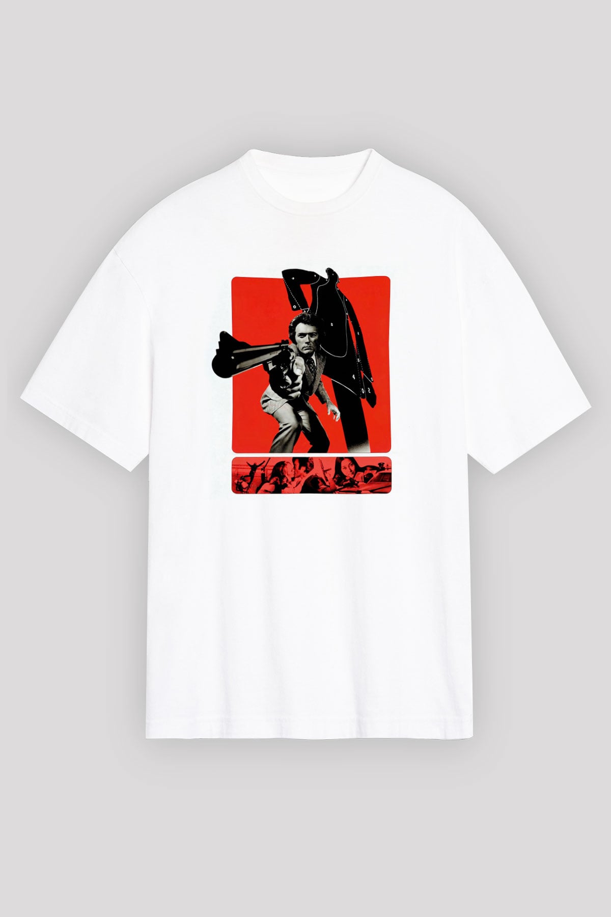 Unisex Silahın Gücü (Magnum Force) Baskılı Beyaz Oversize Tişört