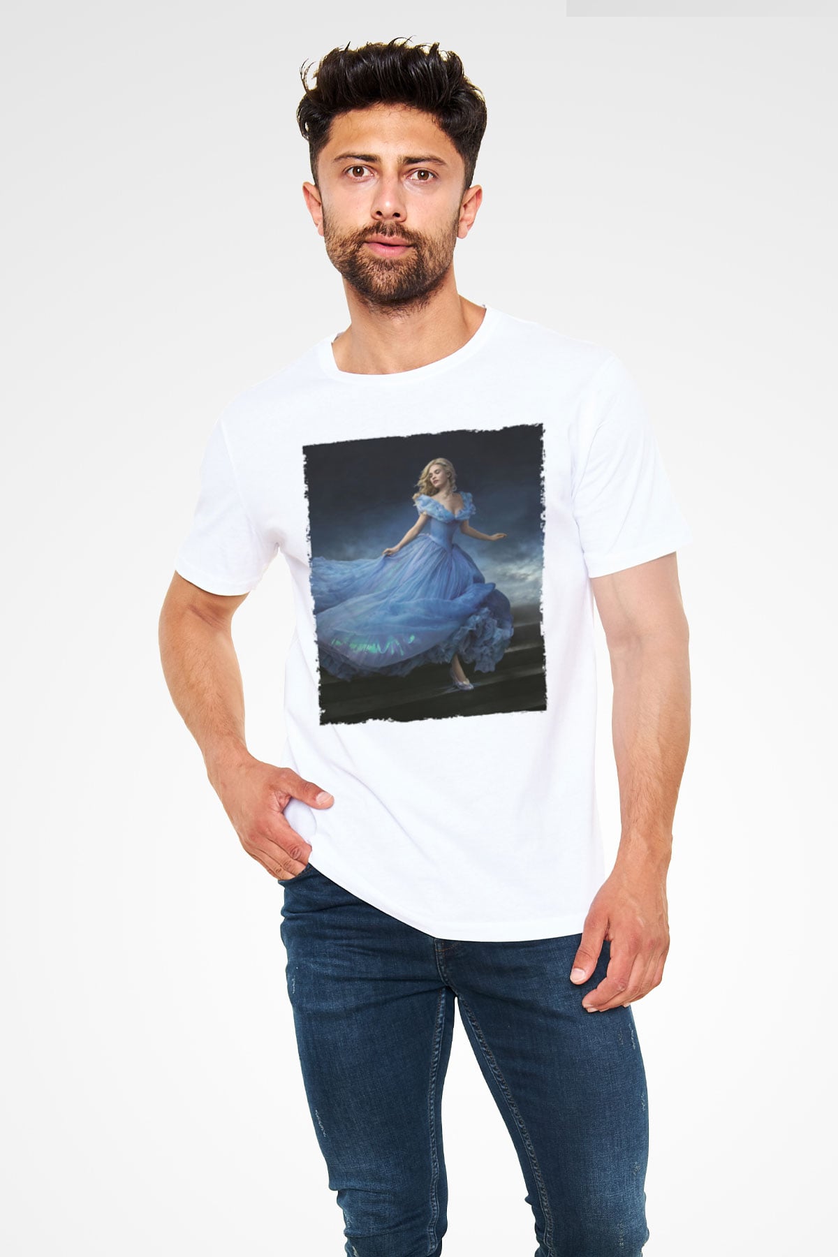 Unisex Sindirella - Cinderella Baskılı Beyaz Tişört