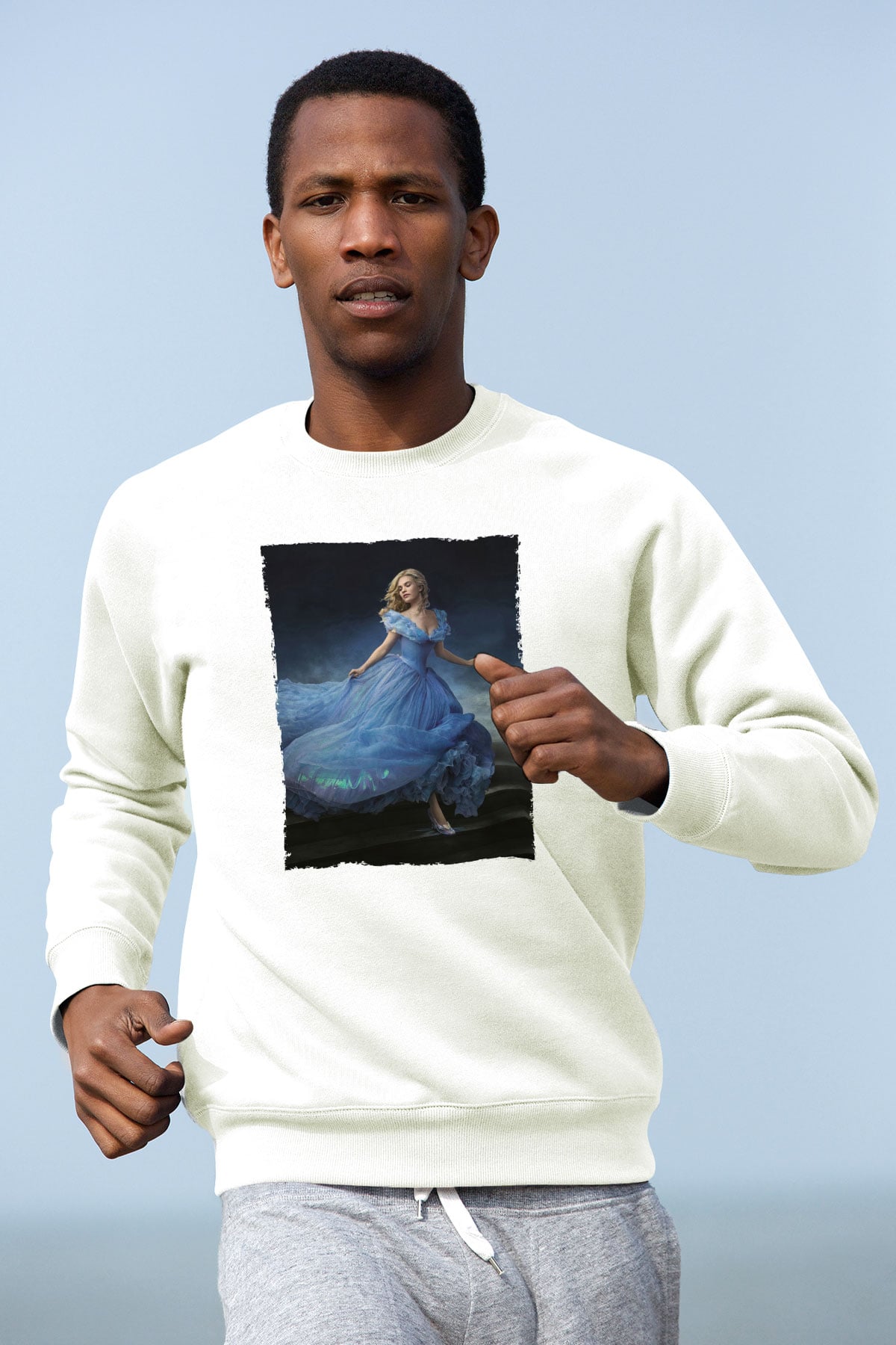 Unisex Sindirella - Cinderella Baskılı Beyaz Sweatshirt