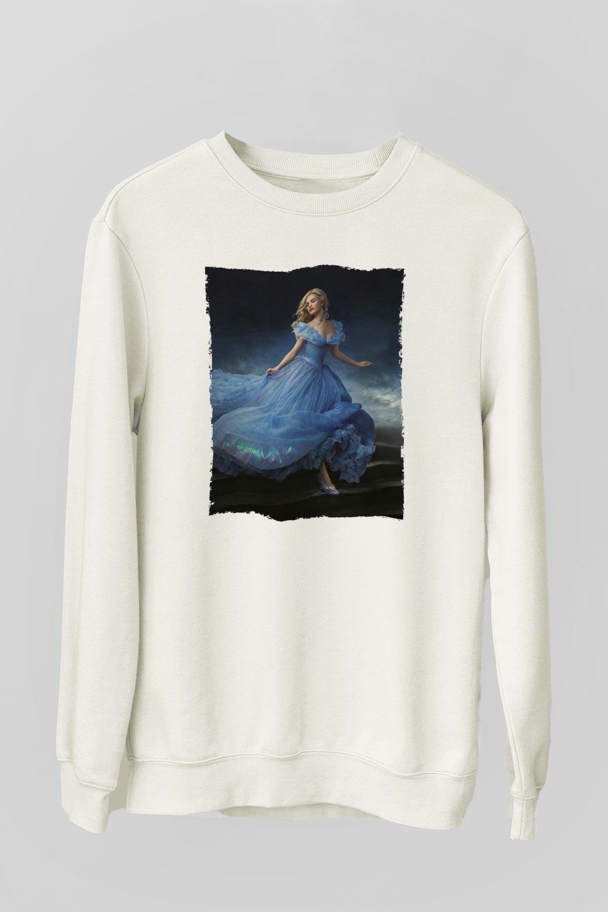 Unisex Sindirella - Cinderella Baskılı Beyaz Sweatshirt