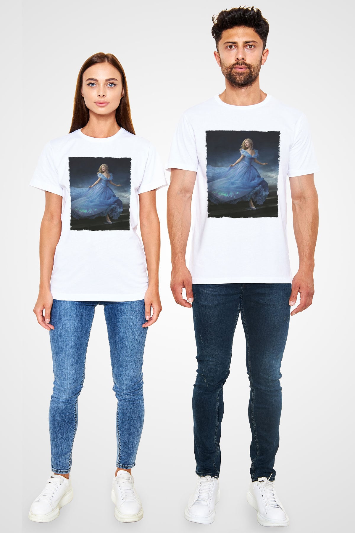 Unisex Sindirella - Cinderella Baskılı Beyaz Tişört