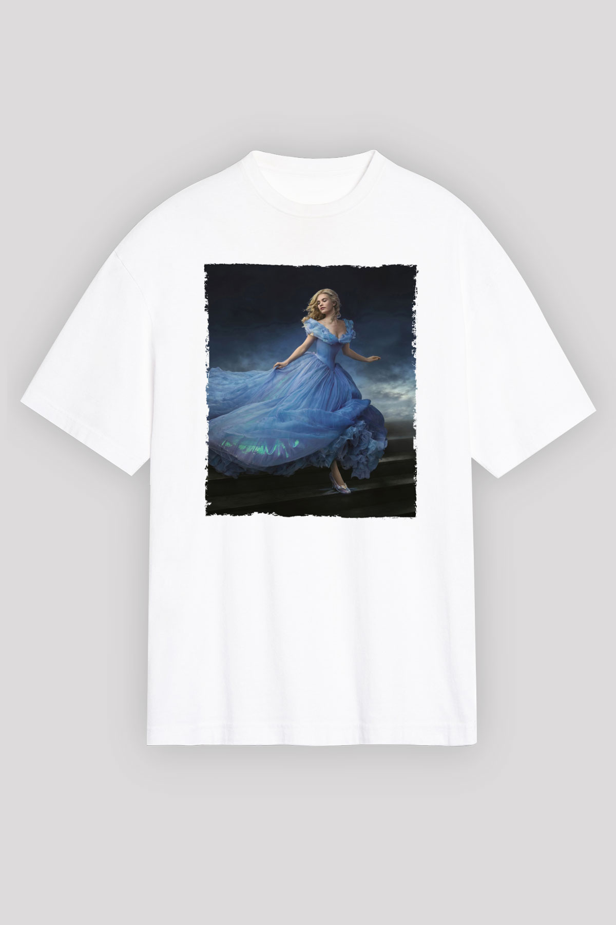 Unisex Sindirella - Cinderella Baskılı Beyaz Oversize Tişört
