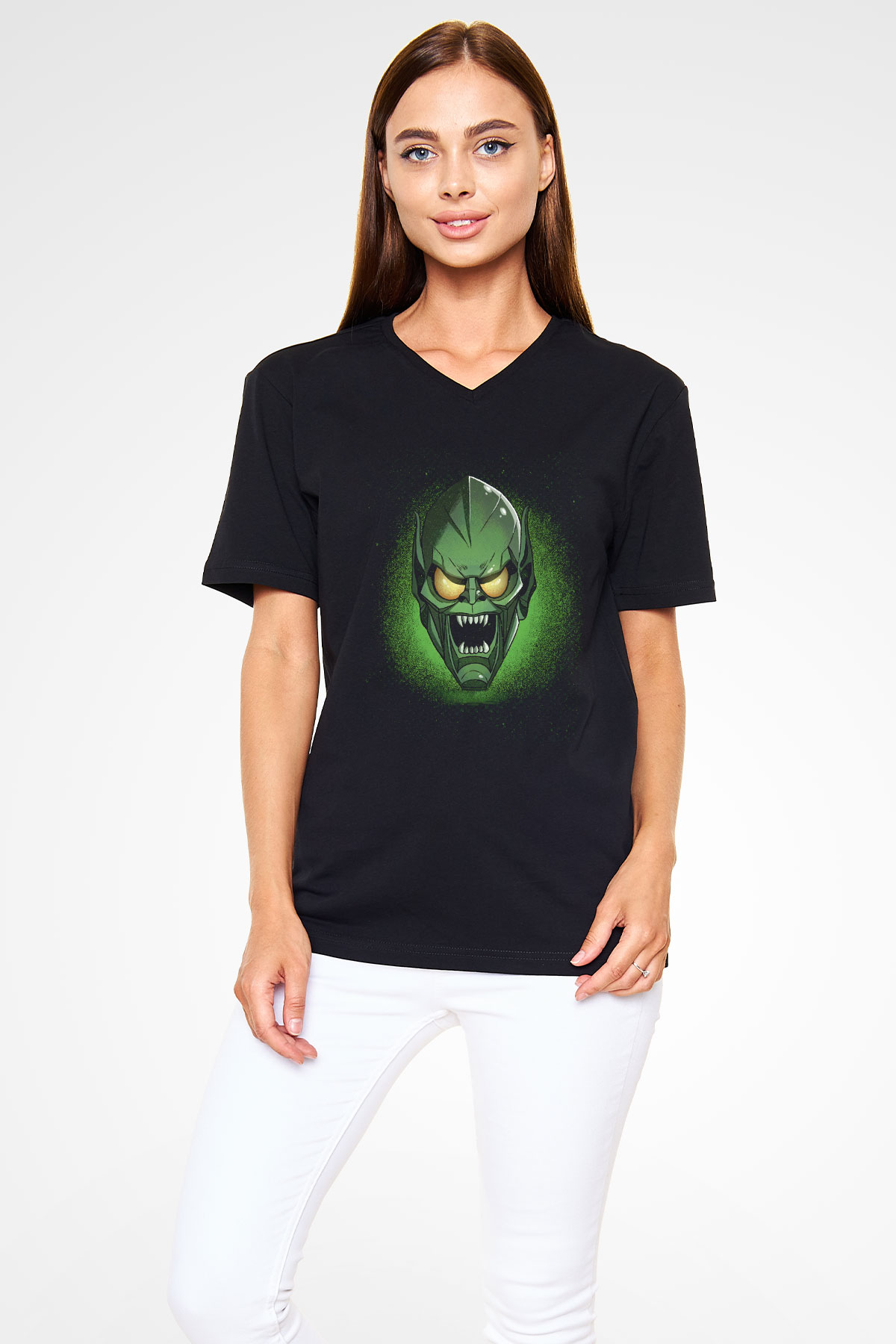 Unisex Sinister Six Baskılı Siyah V Yaka Tshirt