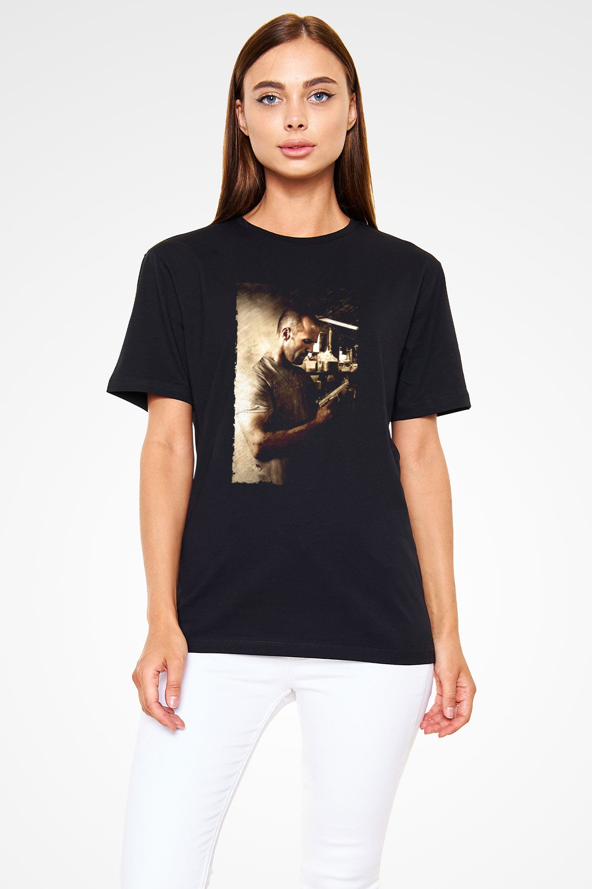 Unisex Sivil Cephe (Homefront) Baskılı Siyah Tişört