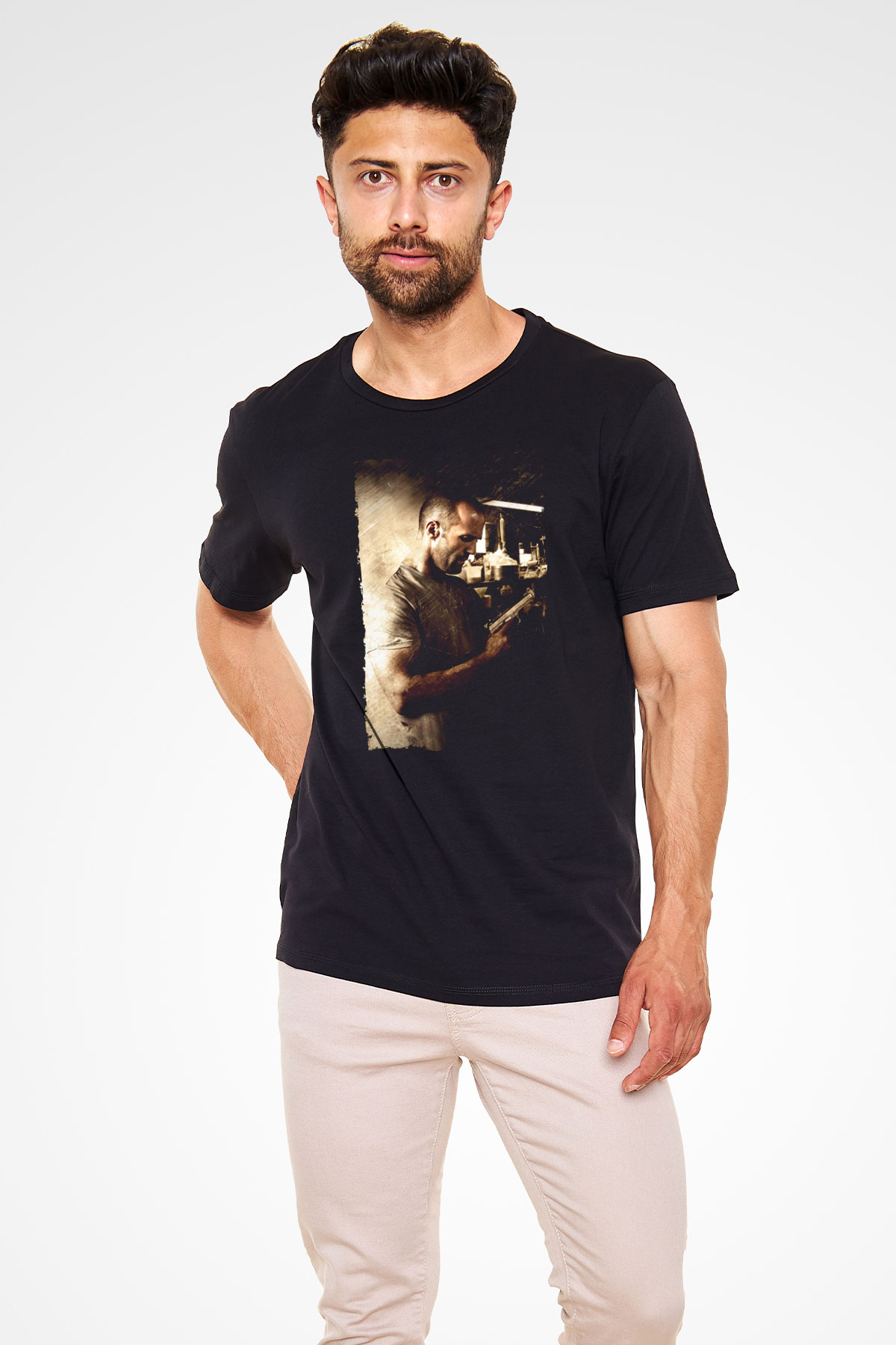 Unisex Sivil Cephe (Homefront) Baskılı Siyah Tişört