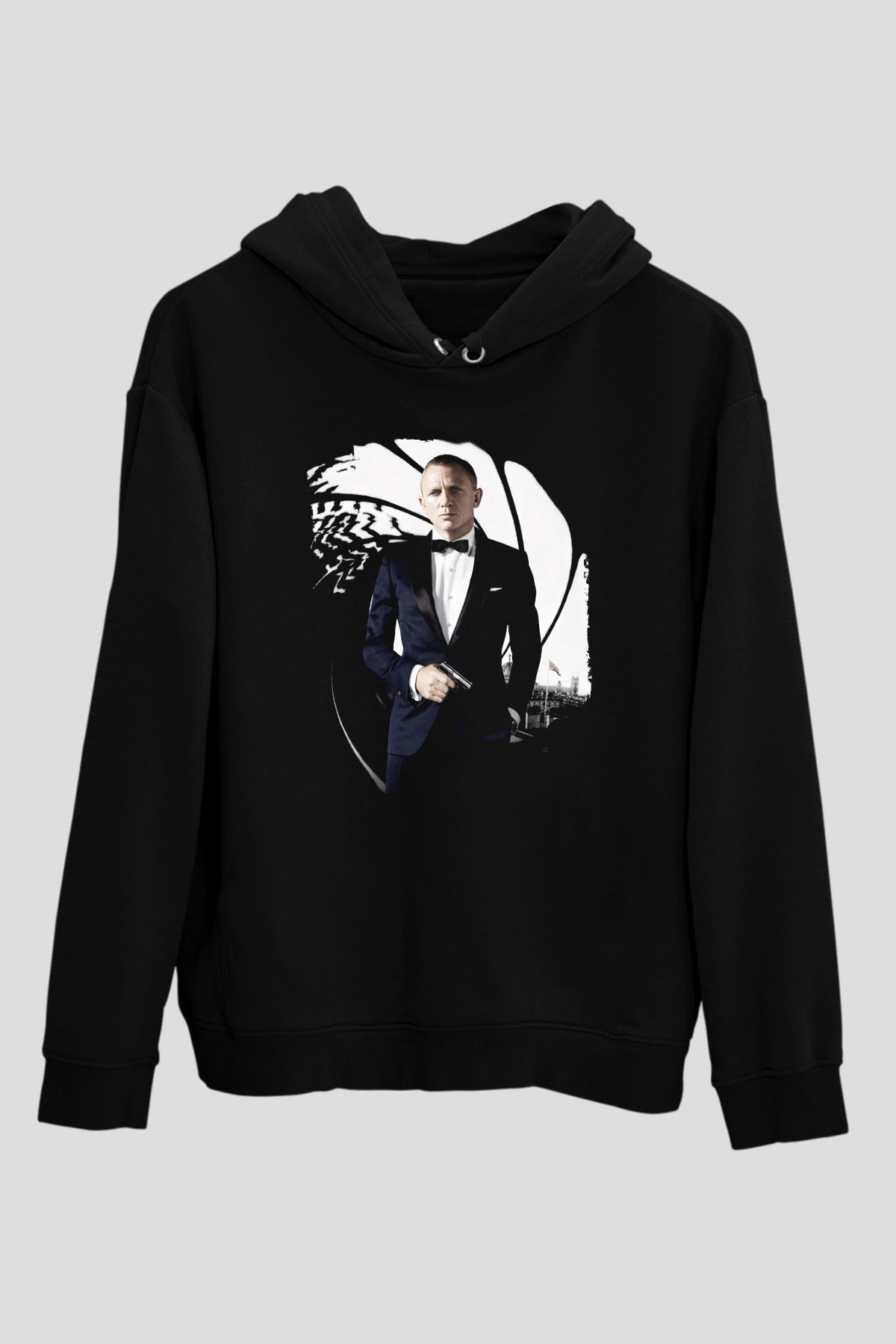 Unisex Skyfall Baskılı Siyah Kapüşonlu Sweatshirt