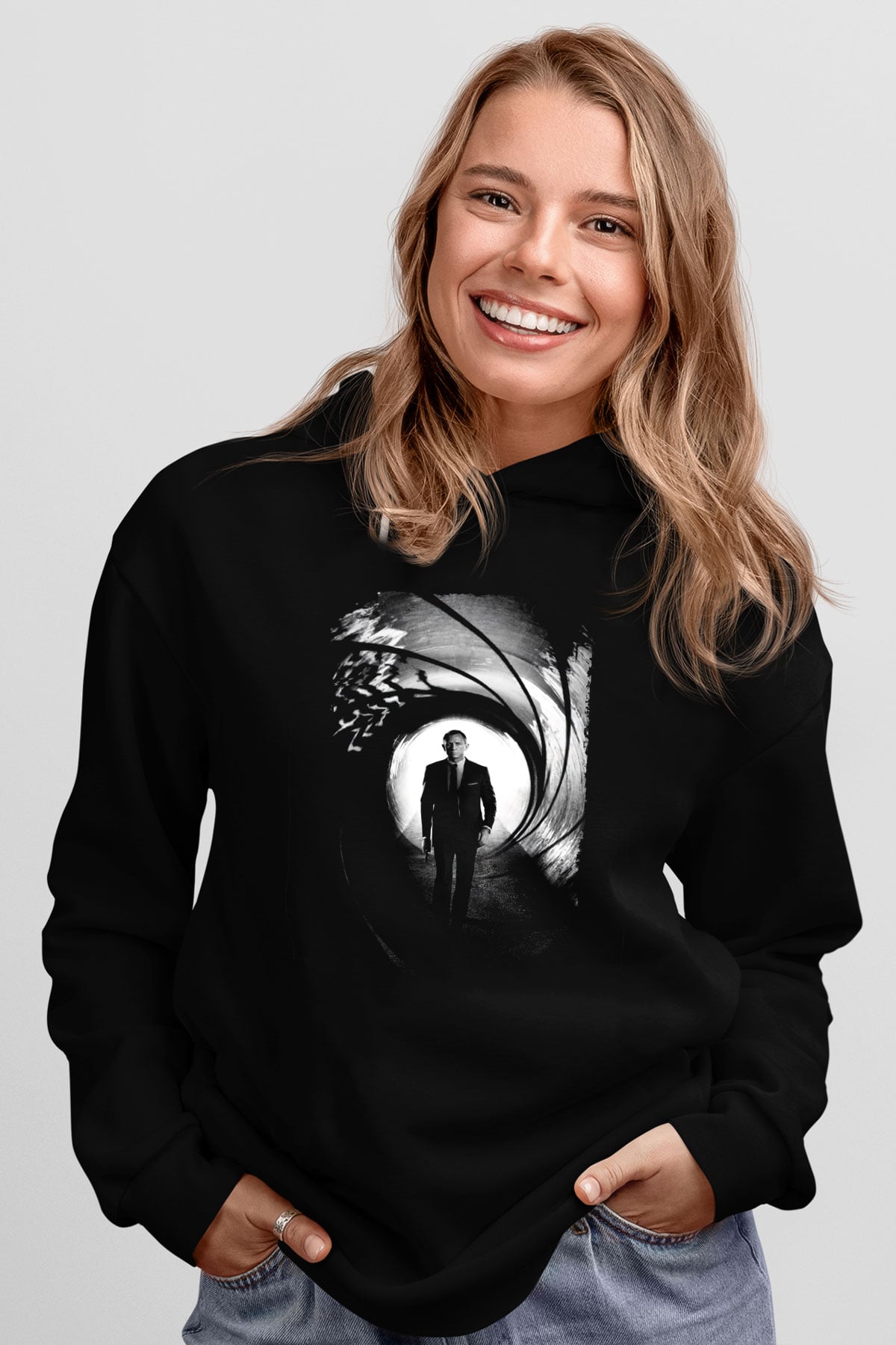 Unisex Skyfall Baskılı Siyah Kapüşonlu Sweatshirt
