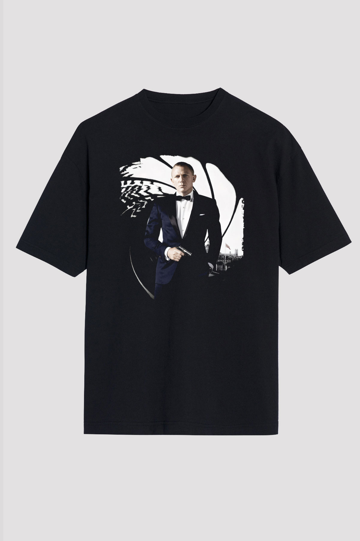 Unisex Skyfall Baskılı Siyah Oversize Tişört