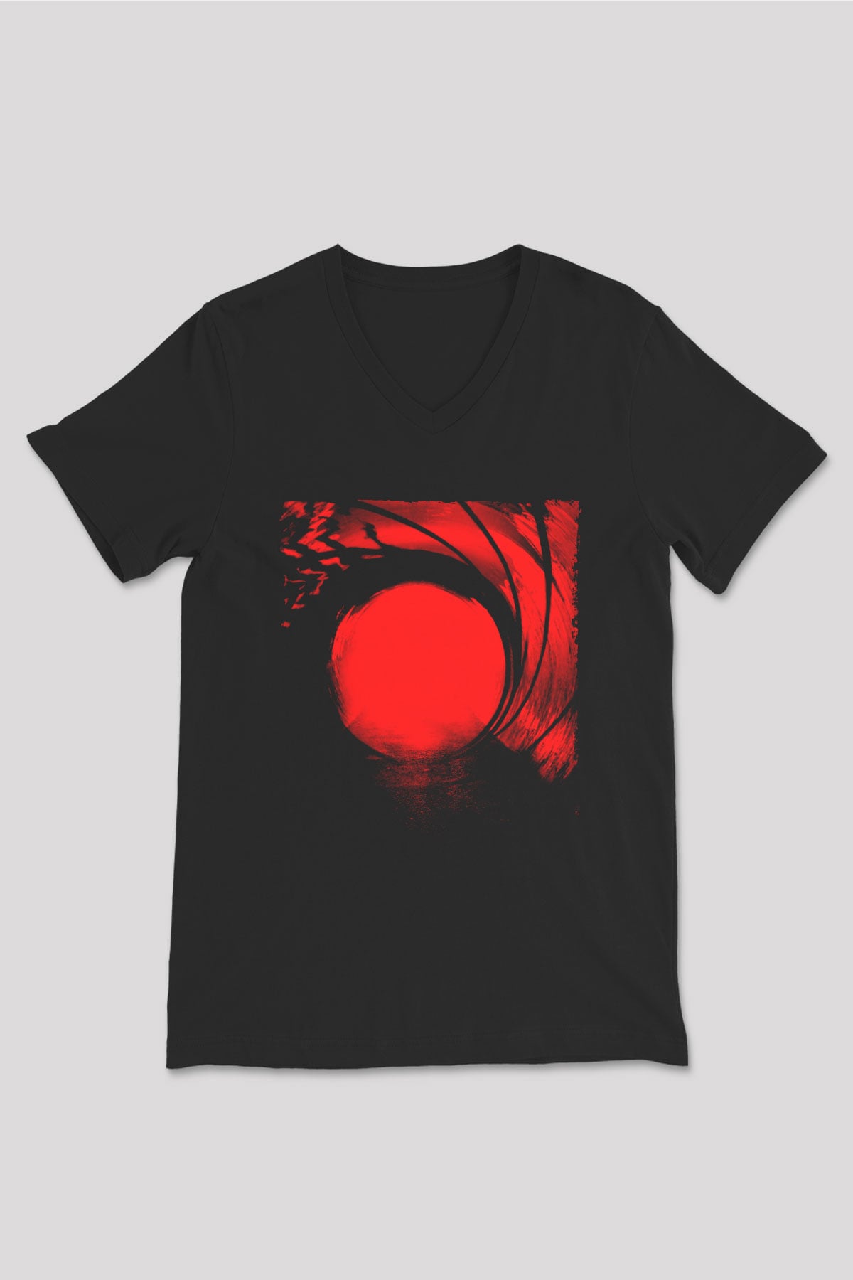Unisex Skyfall Baskılı Siyah V Yaka T-shirt