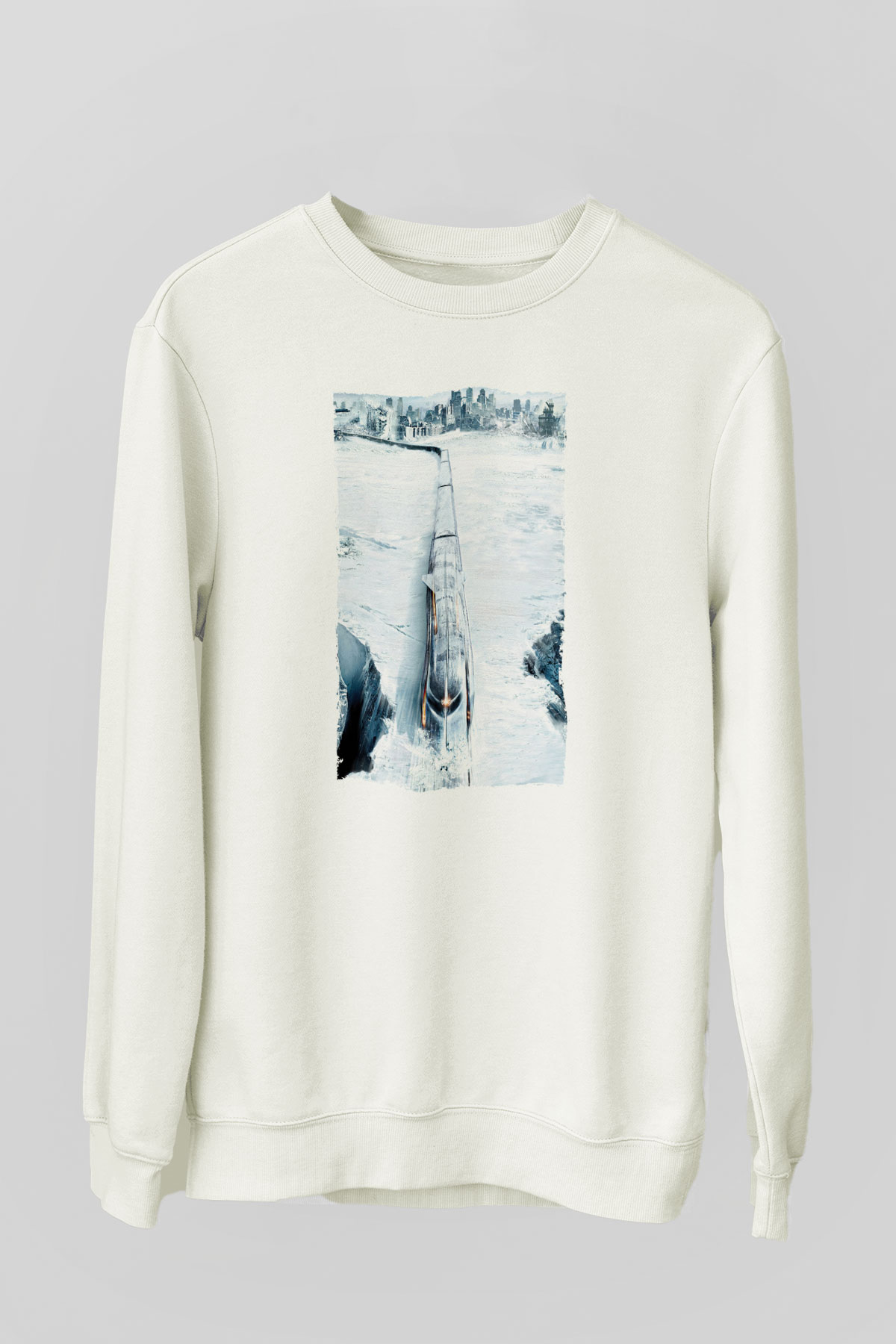 Unisex Snowpiercer Baskılı Beyaz Sweatshirt