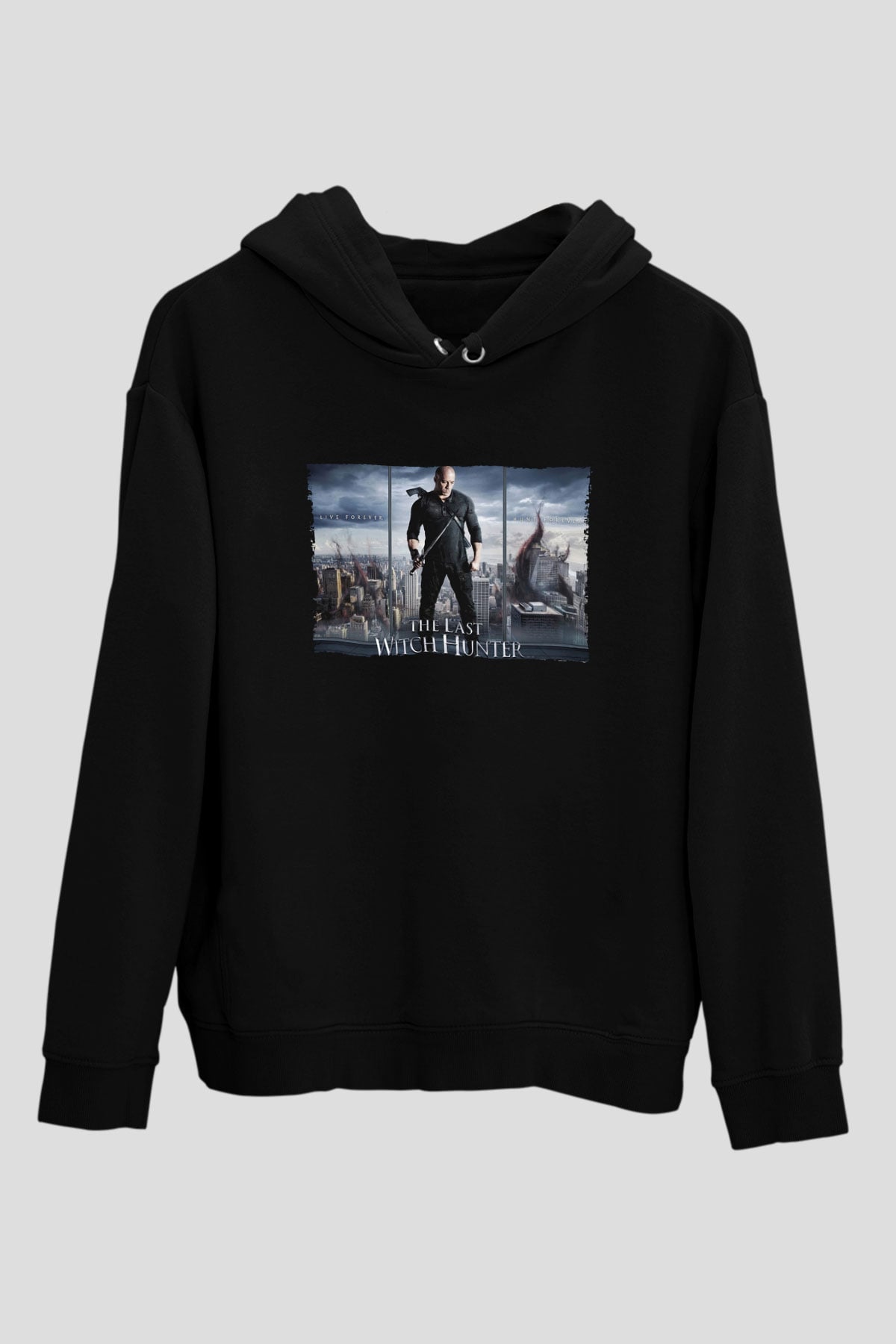 Unisex Son Cadı Avcısı (The Last Witch Hunter) Baskılı Siyah Kapüşonlu Sweatshirt