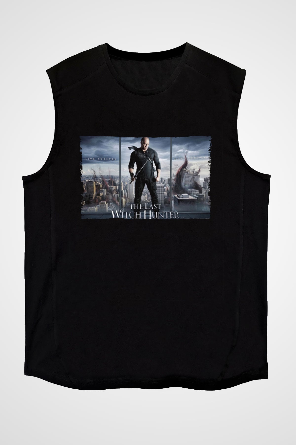 Unisex Son Cadı Avcısı (The Last Witch Hunter) Baskılı Siyah Kolsuz Tshirt