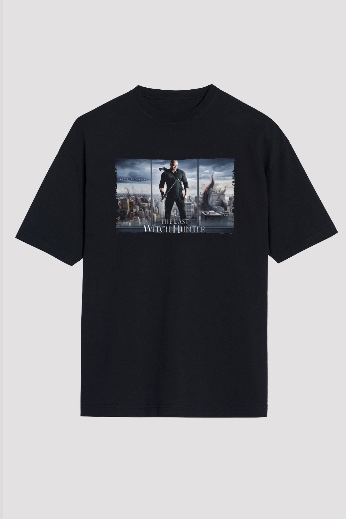 Unisex Son Cadı Avcısı (The Last Witch Hunter) Baskılı Siyah Oversize Tshirt