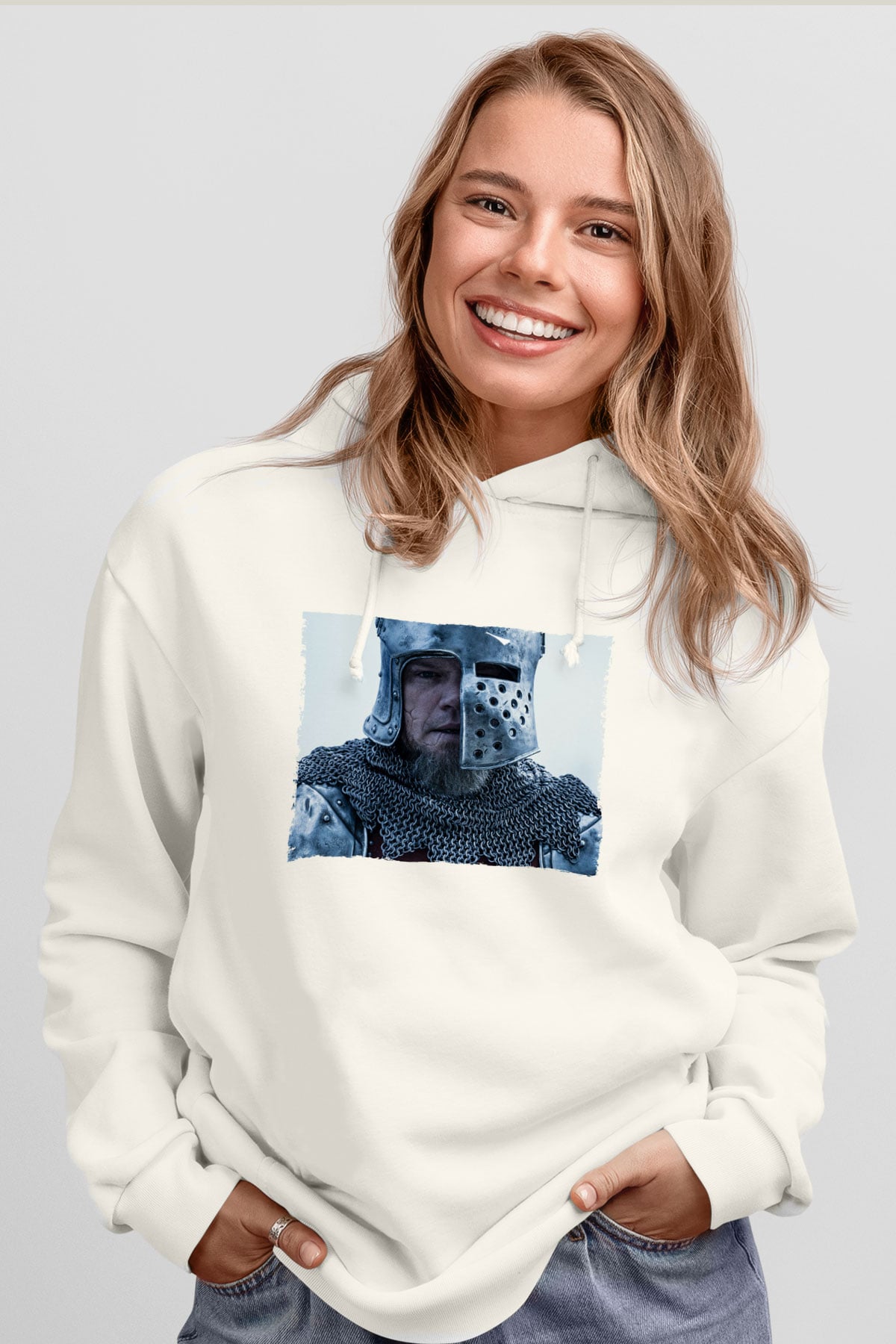 Unisex Son Düello (The Last Duel) Baskılı Beyaz Kapüşonlu Sweatshirt