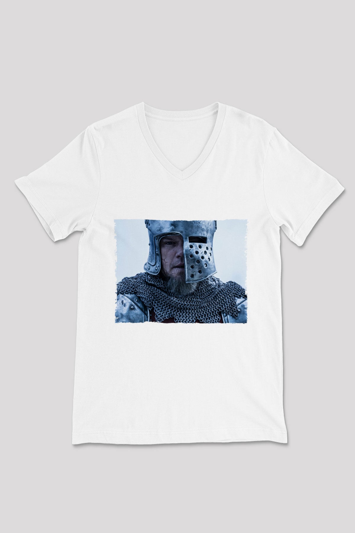 Unisex Son Düello (The Last Duel) Baskılı Beyaz V Yaka T-shirt