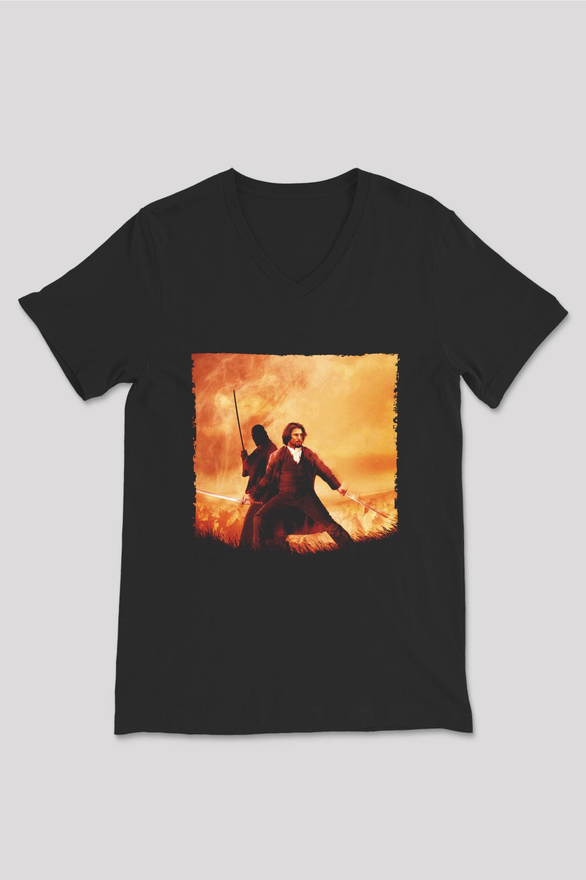 Unisex Son Samuray (The Last Samurai) Baskılı Siyah V Yaka Tshirt