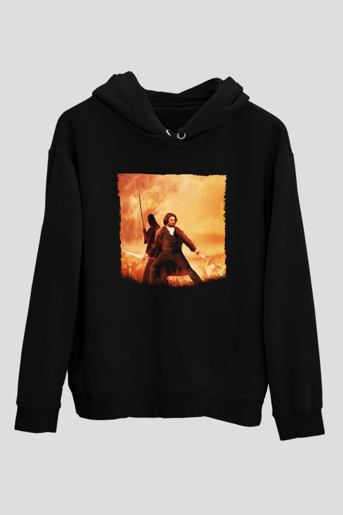 Unisex Son Samuray (The Last Samurai) Baskılı Siyah Kapüşonlu Sweatshirt