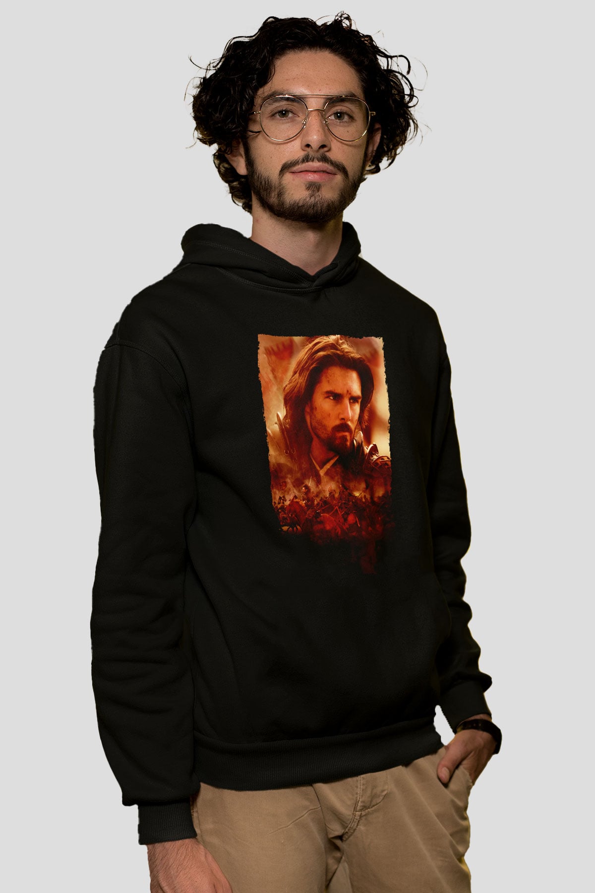 Unisex Son Samuray (The Last Samurai) Baskılı Siyah Kapüşonlu Sweatshirt