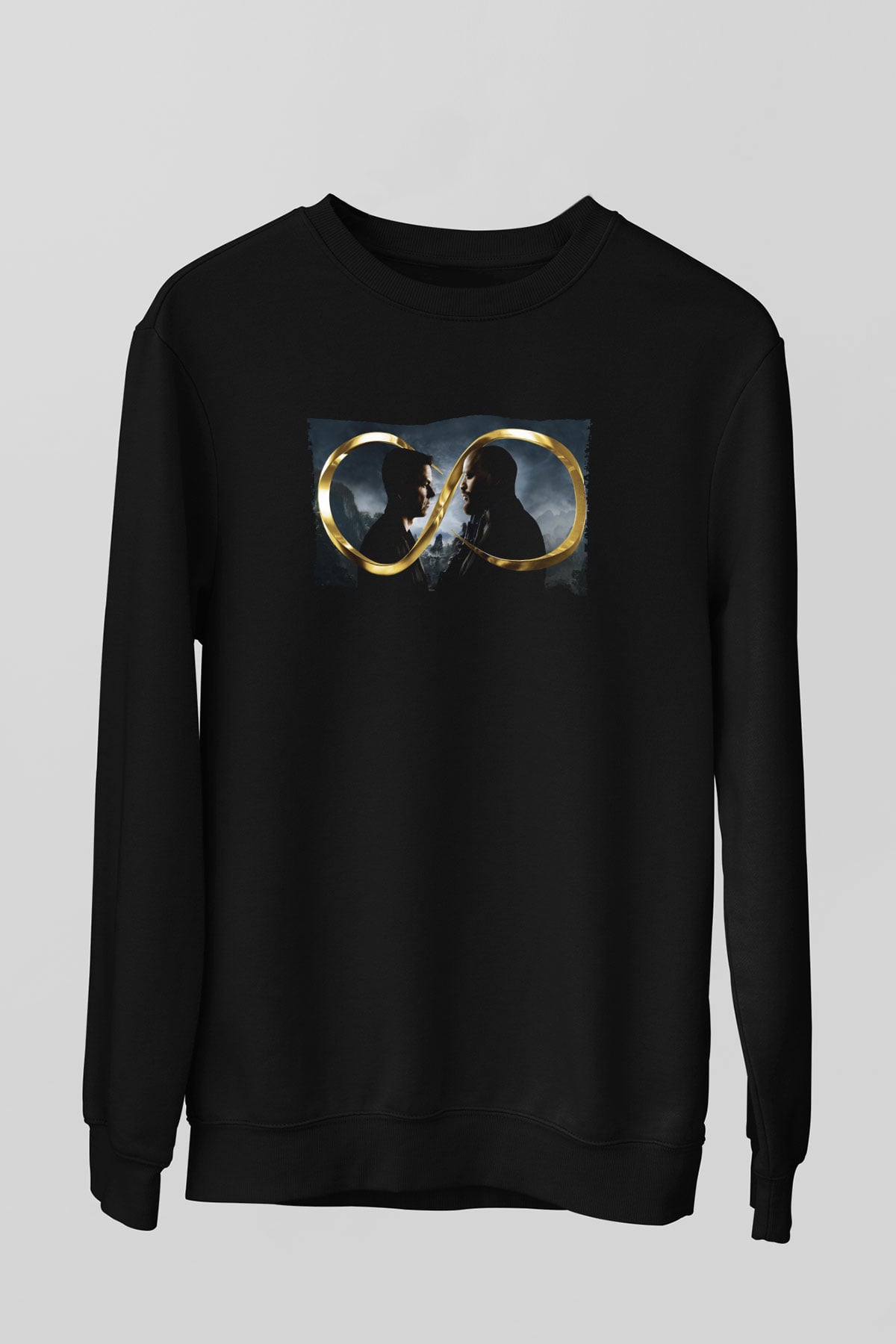 Unisex Sonsuz (Infinite) Baskılı Siyah Sweatshirt