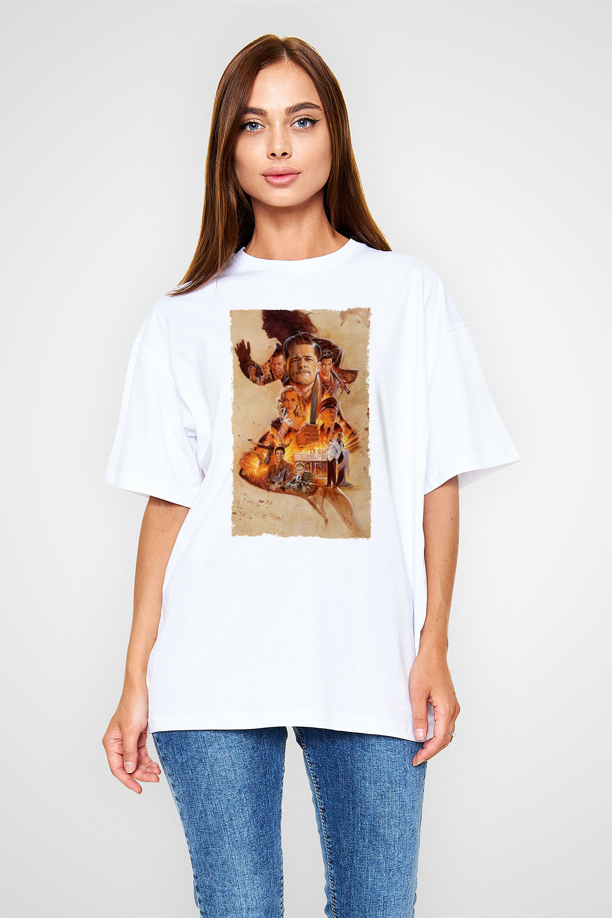Unisex Soysuzlar Çetesi (Inglourious Basterds) Baskılı Beyaz Oversize Tişört