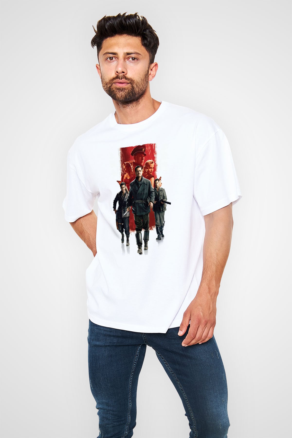 Unisex Soysuzlar Çetesi (Inglourious Basterds) Baskılı Beyaz Oversize Oversize T-shirt