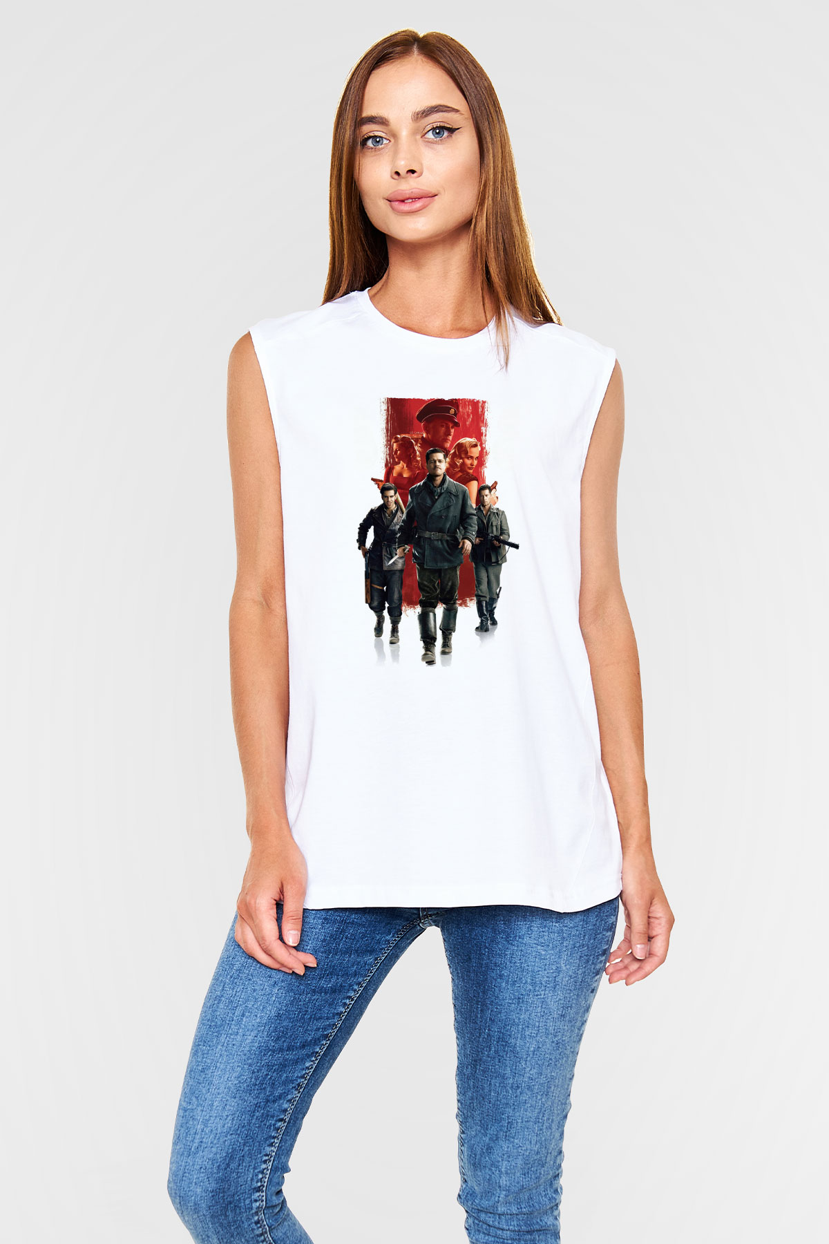 Unisex Soysuzlar Çetesi (Inglourious Basterds) Baskılı Beyaz Kolsuz Tshirt