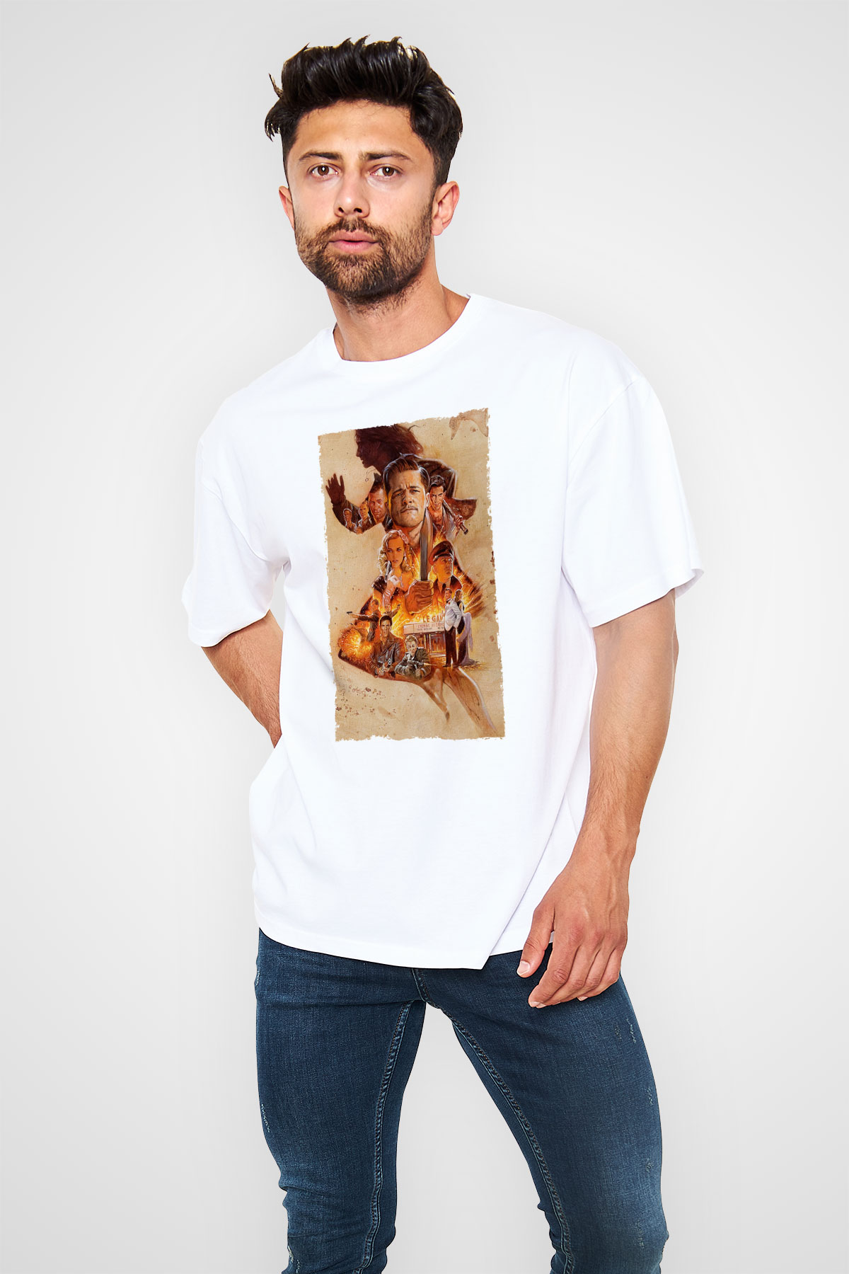Unisex Soysuzlar Çetesi (Inglourious Basterds) Baskılı Beyaz Oversize Tişört