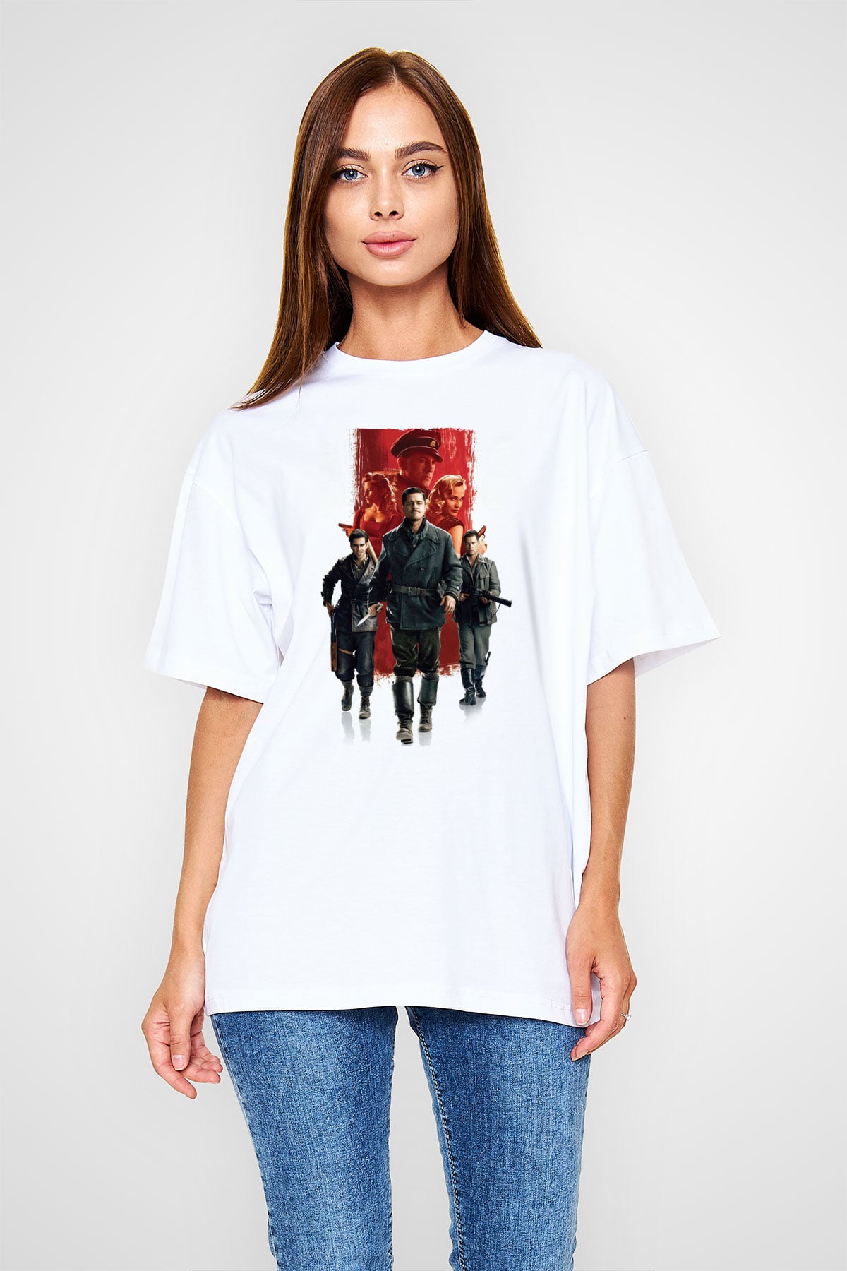 Unisex Soysuzlar Çetesi (Inglourious Basterds) Baskılı Beyaz Oversize Oversize T-shirt