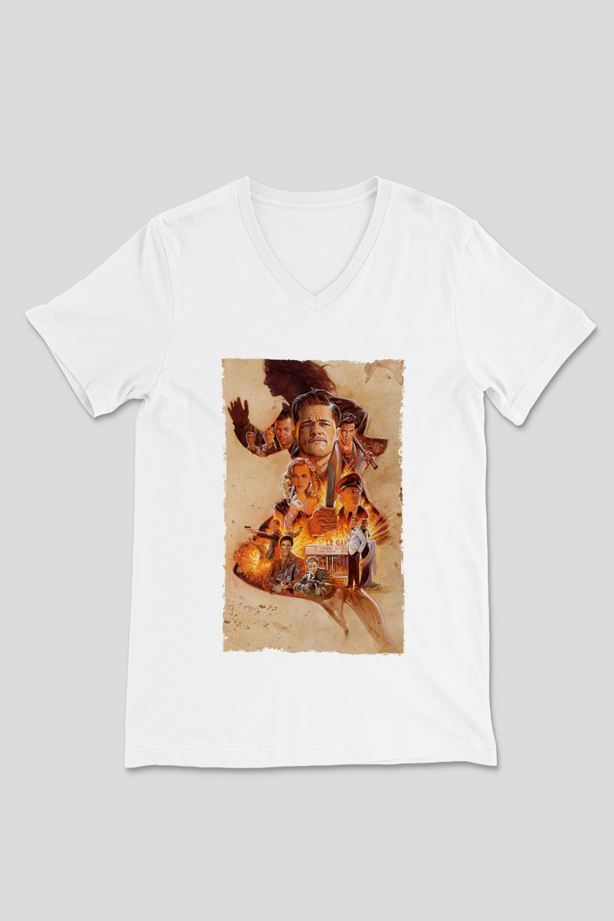 Unisex Soysuzlar Çetesi (Inglourious Basterds) Baskılı Beyaz V Yaka Tişört