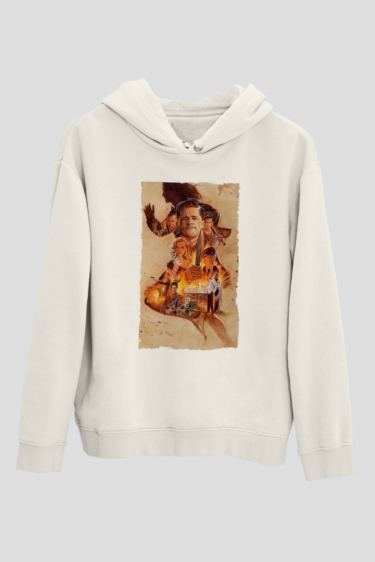 Unisex Soysuzlar Çetesi (Inglourious Basterds) Baskılı Beyaz Kapüşonlu Sweatshirt