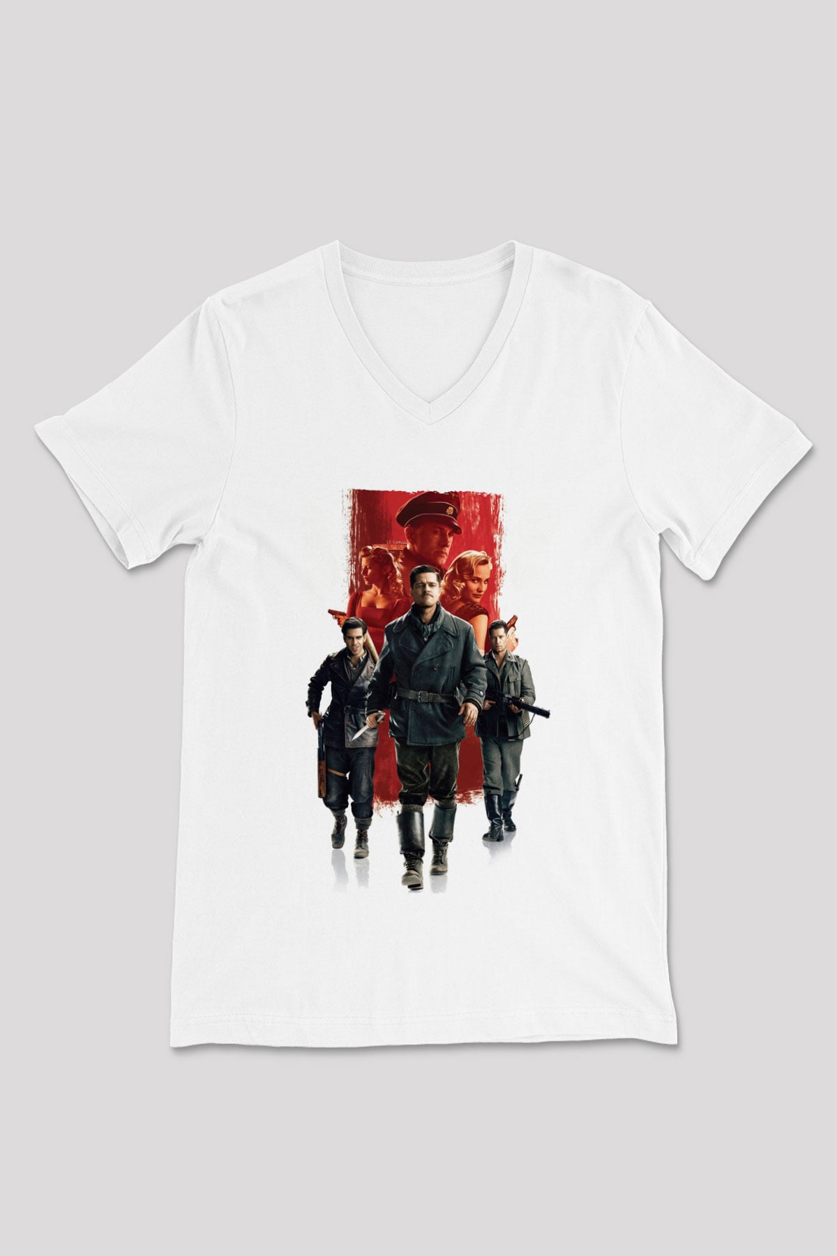 Unisex Soysuzlar Çetesi (Inglourious Basterds) Baskılı Beyaz V Yaka Tshirt