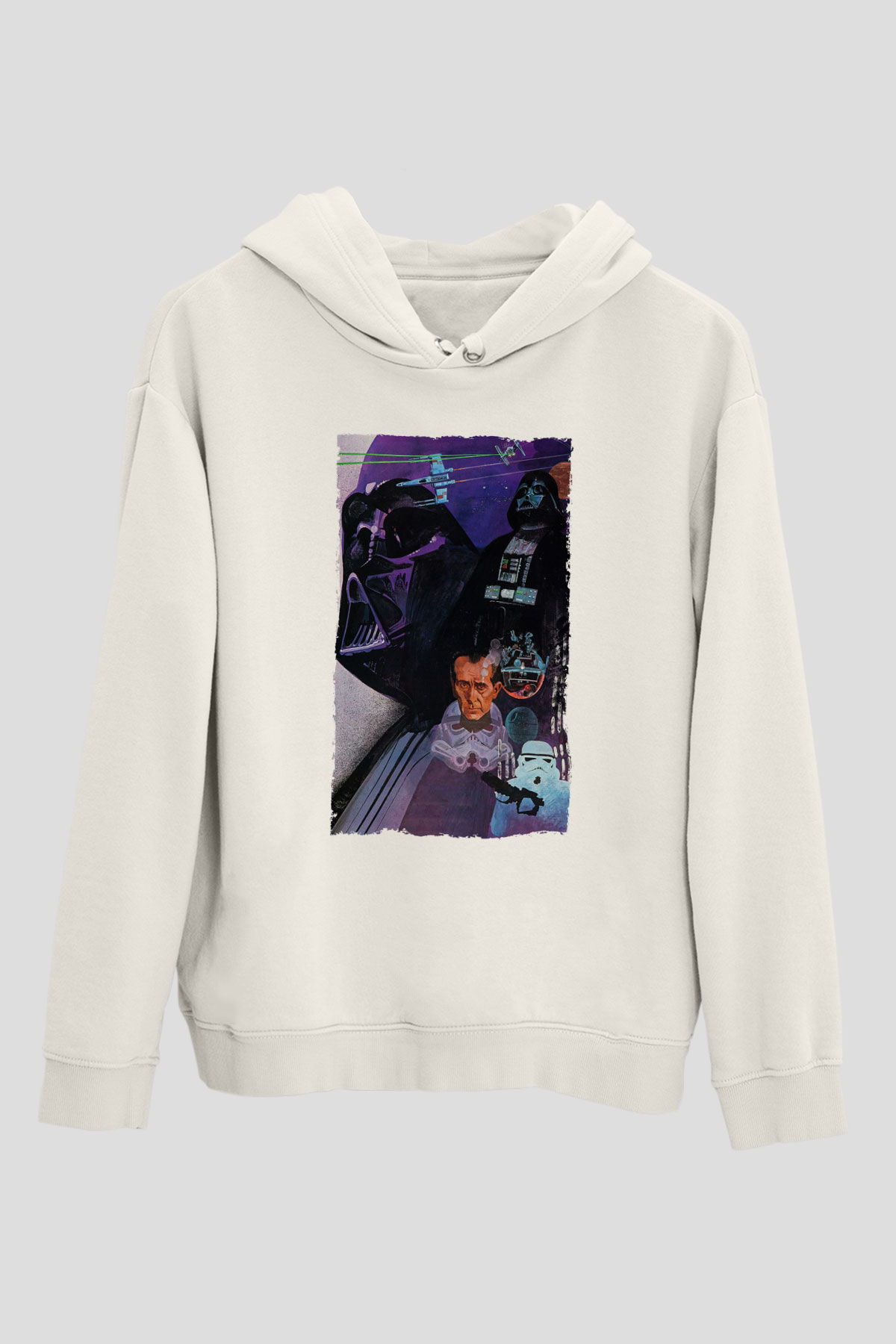Unisex Star Wars Baskılı Beyaz Kapüşonlu Sweatshirt
