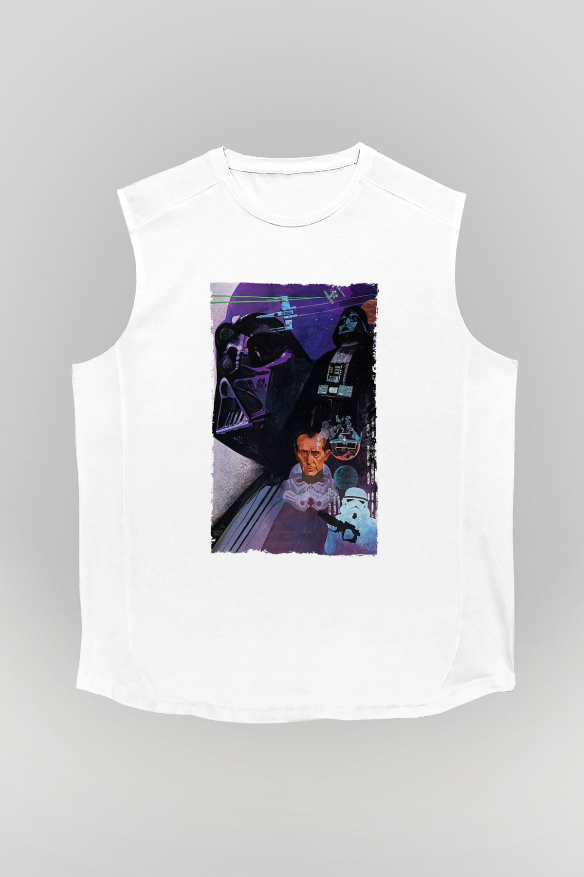 Unisex Star Wars Baskılı Beyaz Kolsuz T-shirt