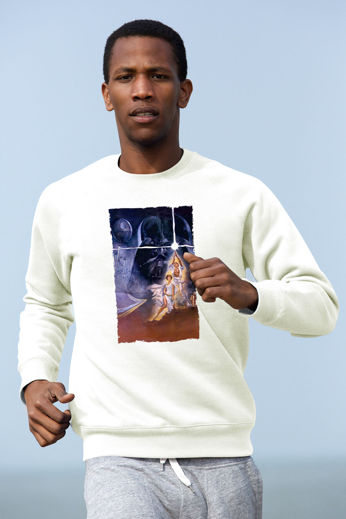 Unisex Star Wars Baskılı Beyaz Sweatshirt