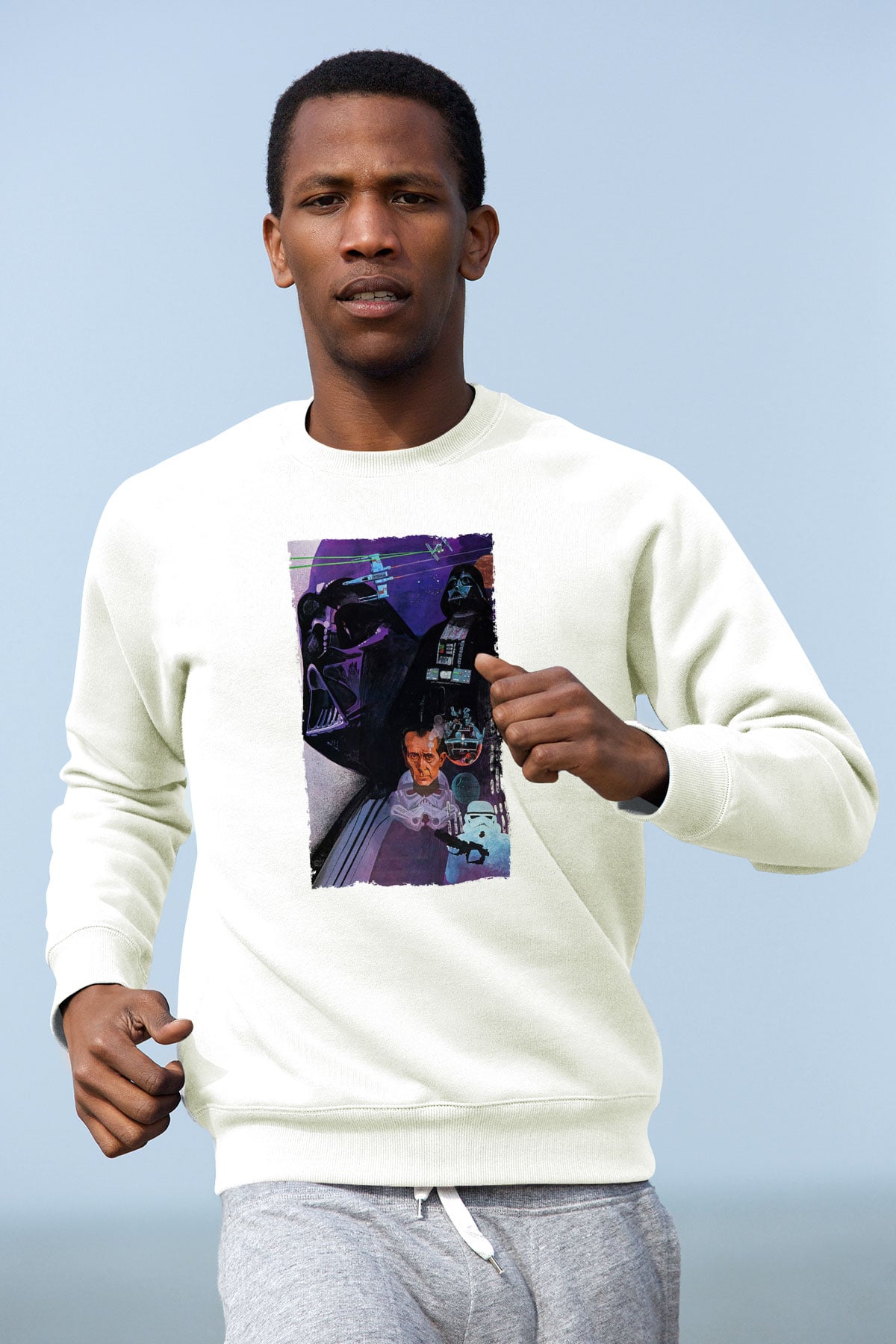 Unisex Star Wars Baskılı Beyaz Sweatshirt