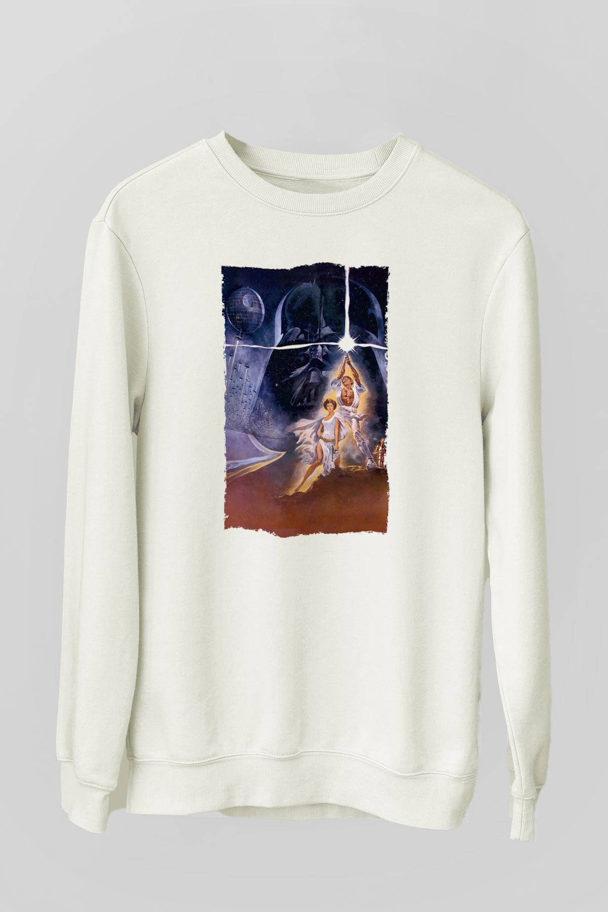 Unisex Star Wars Baskılı Beyaz Sweatshirt