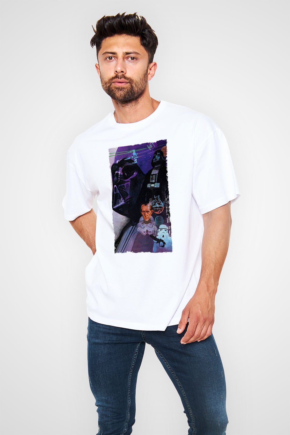 Unisex Star Wars Baskılı Beyaz T-shirt