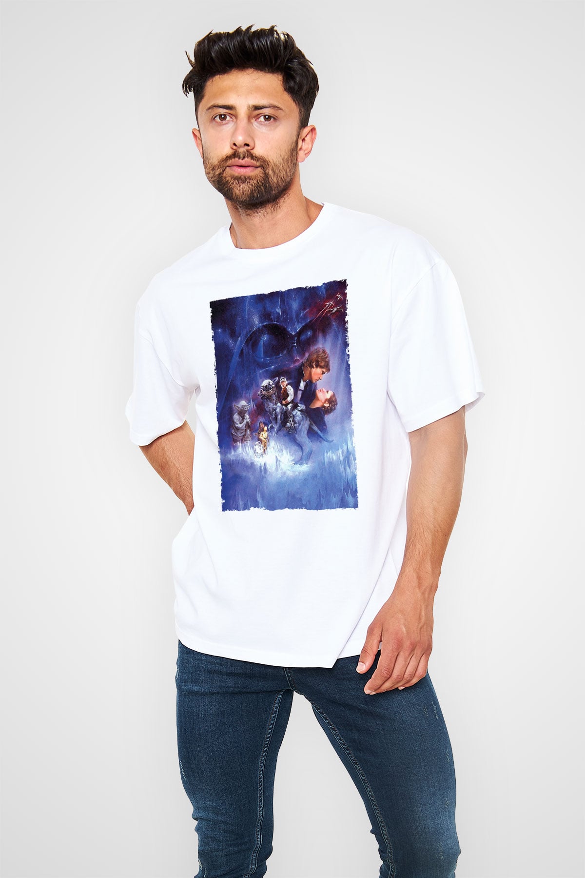 Unisex Star Wars İmparator'un Dönüşü (The Empire Strikes Back) Baskılı Beyaz Oversize Oversize T-shirt