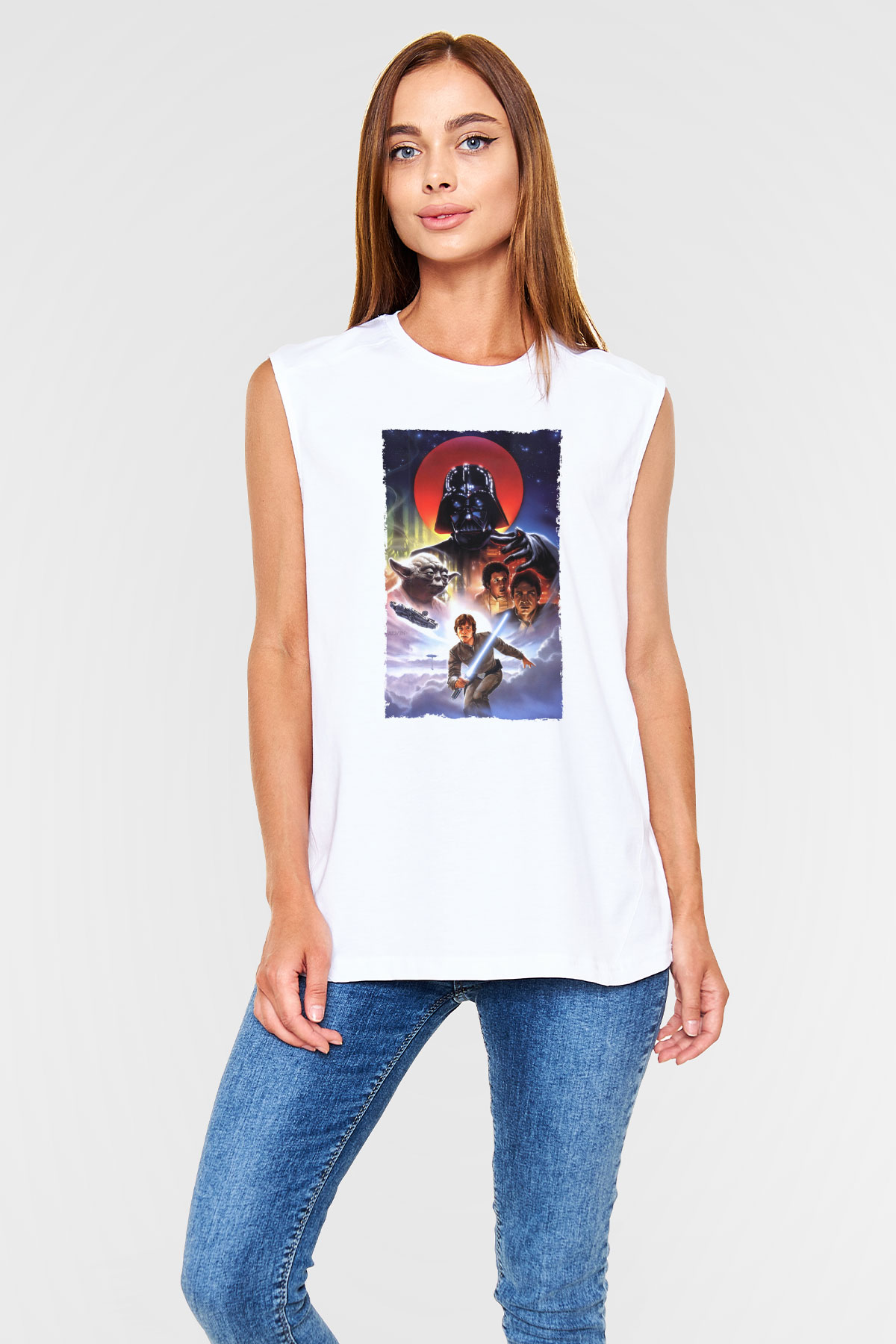 Unisex Star Wars İmparator'un Dönüşü (The Empire Strikes Back) Baskılı Beyaz Kolsuz T-shirt