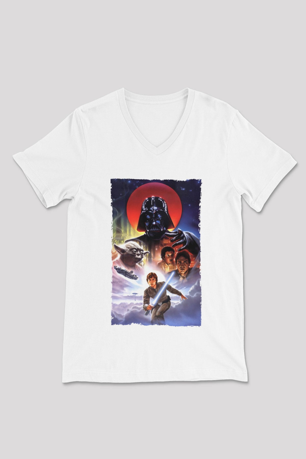 Unisex Star Wars İmparator'un Dönüşü (The Empire Strikes Back) Baskılı Beyaz V Yaka T-shirt