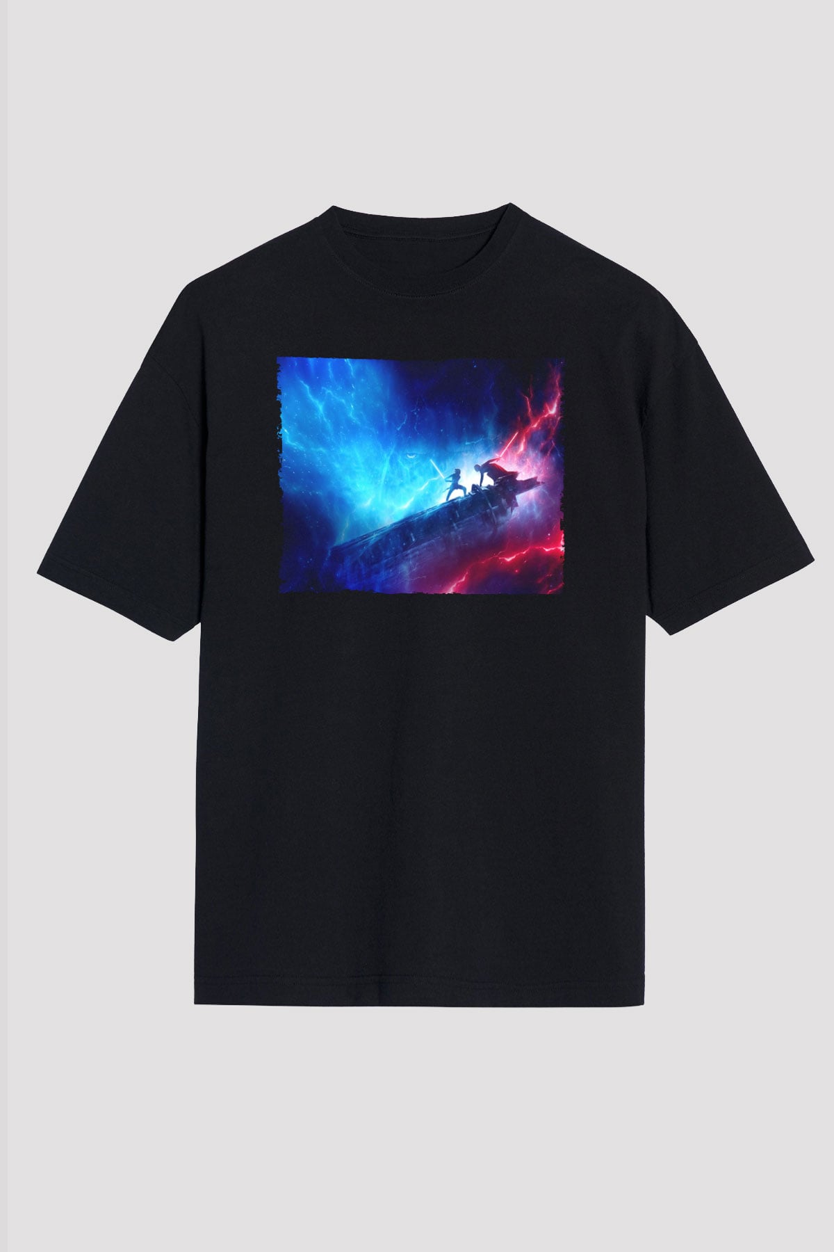 Unisex Star Wars Skywalker'ın Yükselişi (Star Wars The Rise of Skywalker) Baskılı Siyah Oversize Tişört