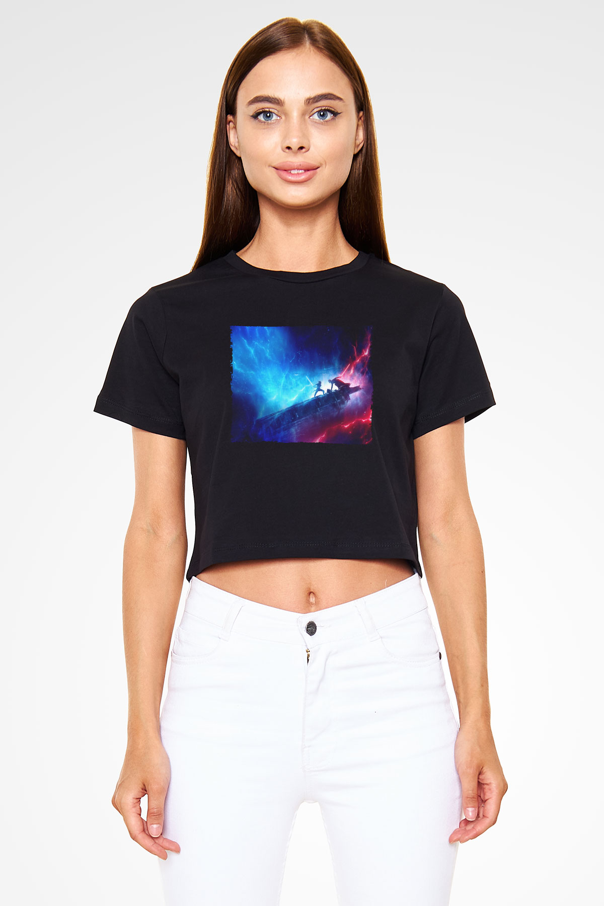 Unisex Star Wars Skywalker'ın Yükselişi (Star Wars The Rise of Skywalker) Baskılı Siyah Crop Top Tişört