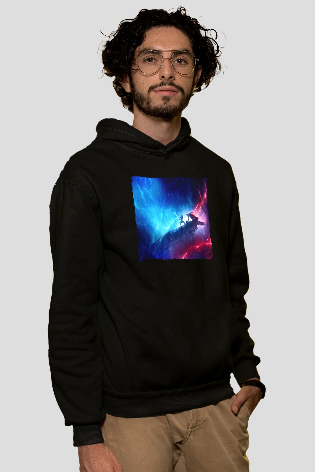 Unisex Star Wars Skywalker'ın Yükselişi (Star Wars The Rise of Skywalker) Baskılı Siyah Kapüşonlu Sweatshirt