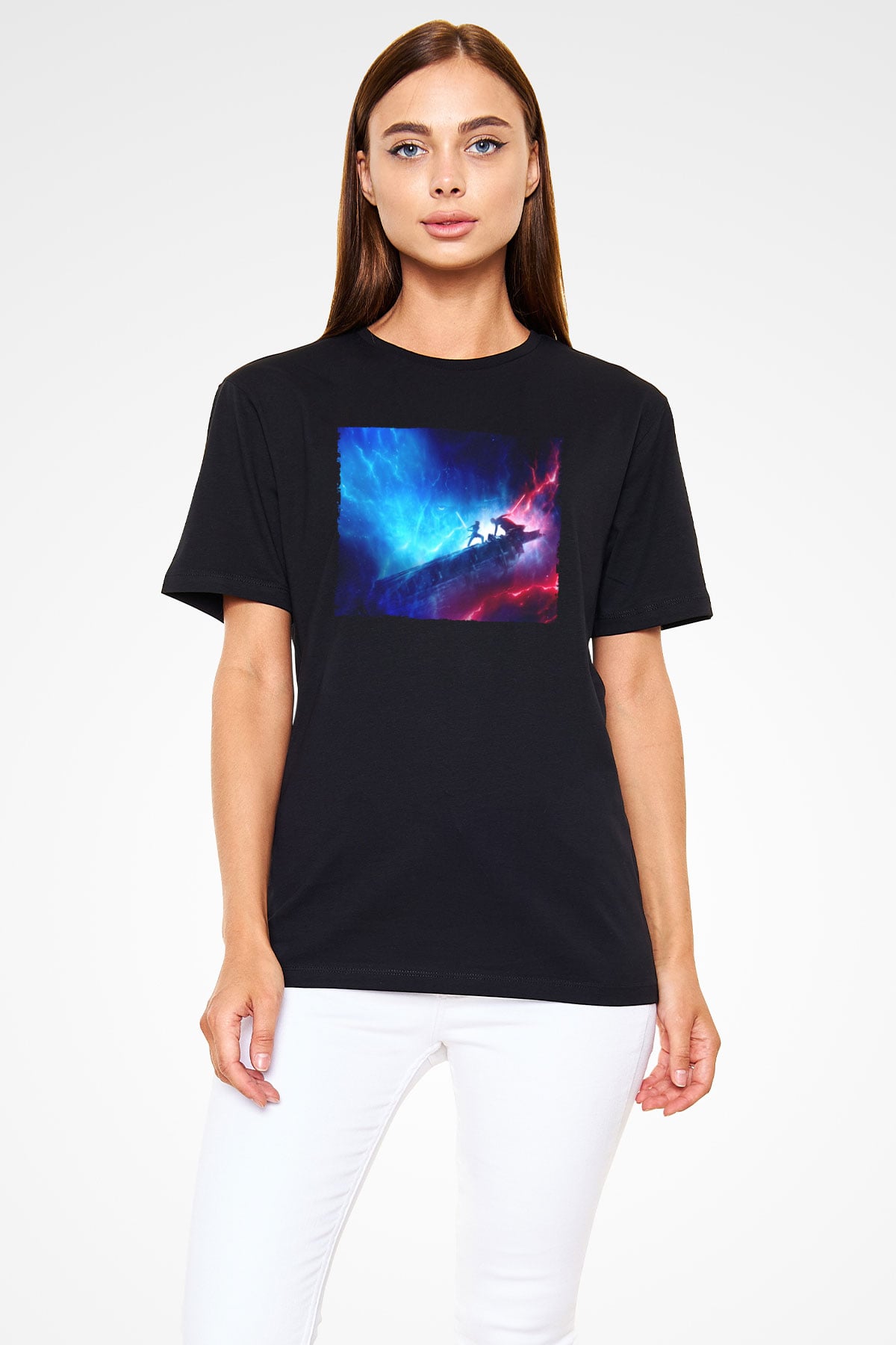Unisex Star Wars Skywalker'ın Yükselişi (Star Wars The Rise of Skywalker) Baskılı Siyah Tişört