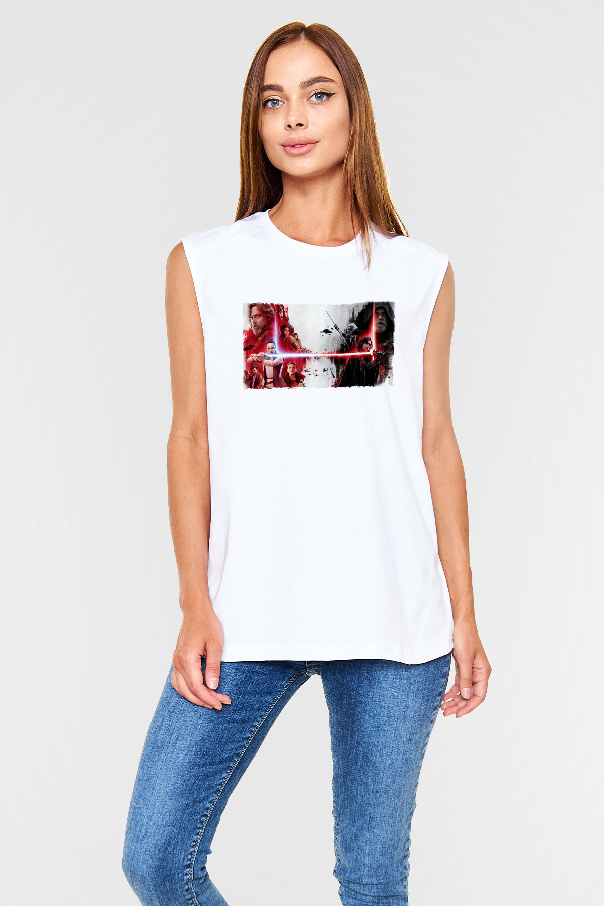 Unisex Star Wars Son Jedi Baskılı Beyaz Kolsuz Tişört