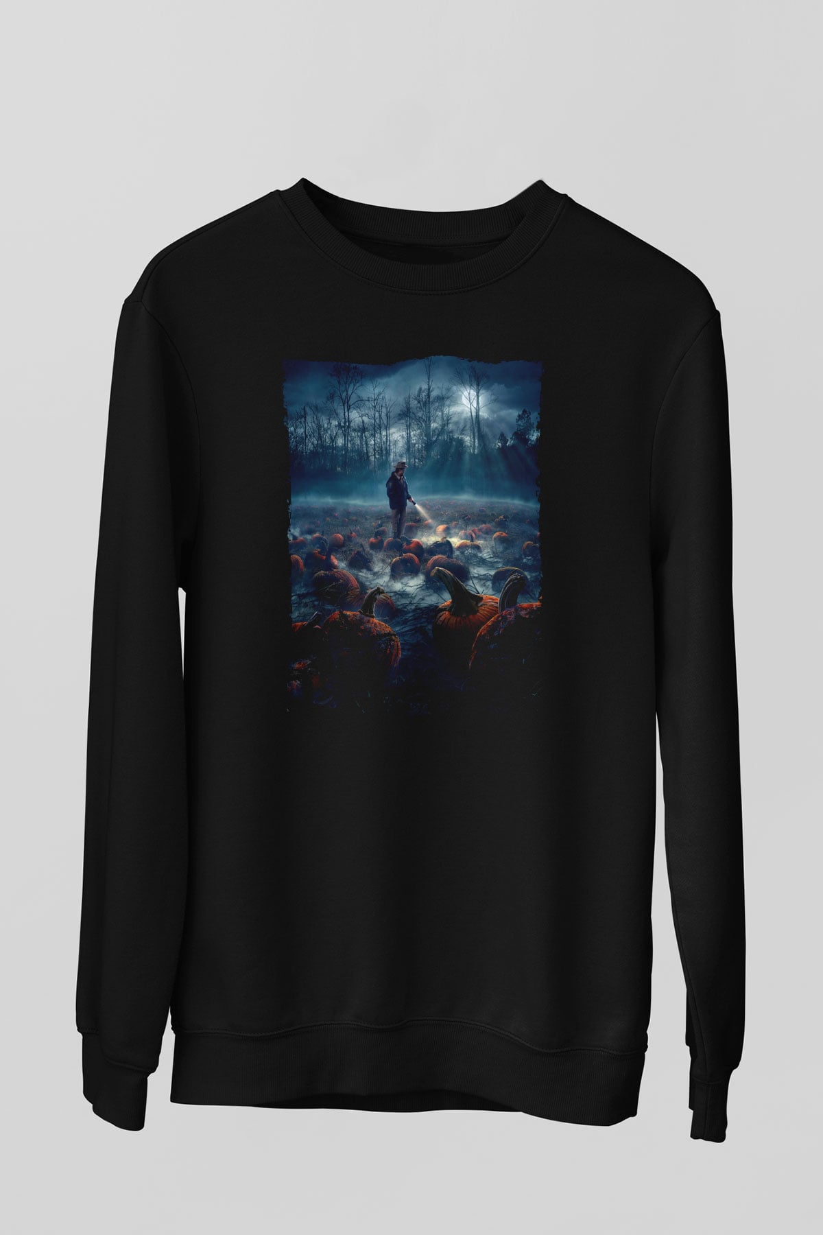 Unisex Stranger Things Baskılı Siyah Unisex Sweatshirt