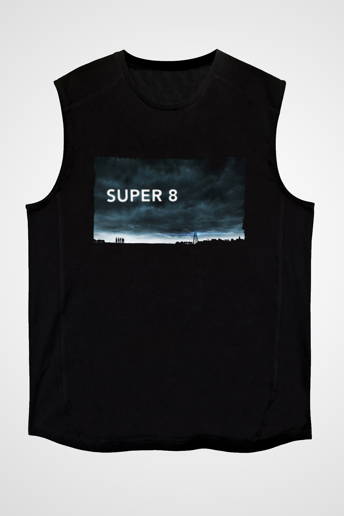 Unisex Super 8 Baskılı Siyah Kolsuz T-shirt