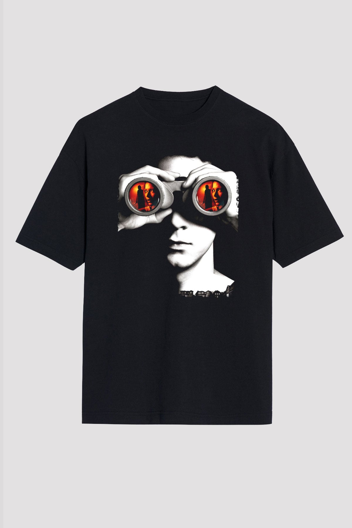 Unisex Şüphe (Disturbia) Baskılı Siyah Oversize T-shirt